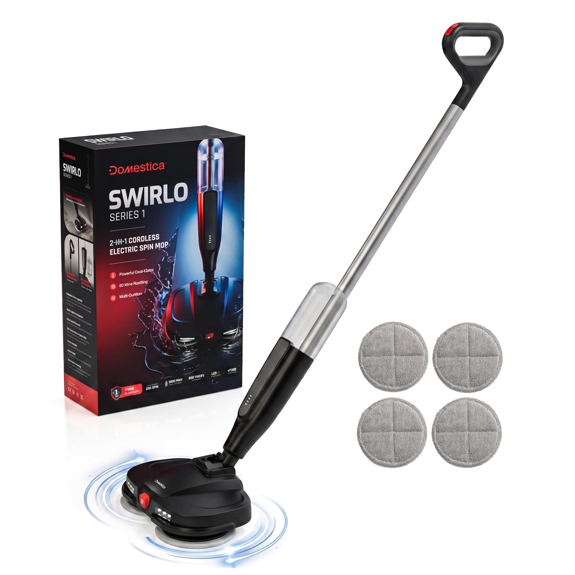 Domestica Swirlo Spin Mop for Home | 2 in 1 Cordless Electric Mop | Upto 60 mins Runtime | Self Propelling | Dual Motor 280 RPM | LED Headlights | Flexible Swivel | Rechargeable | for All Floor Types