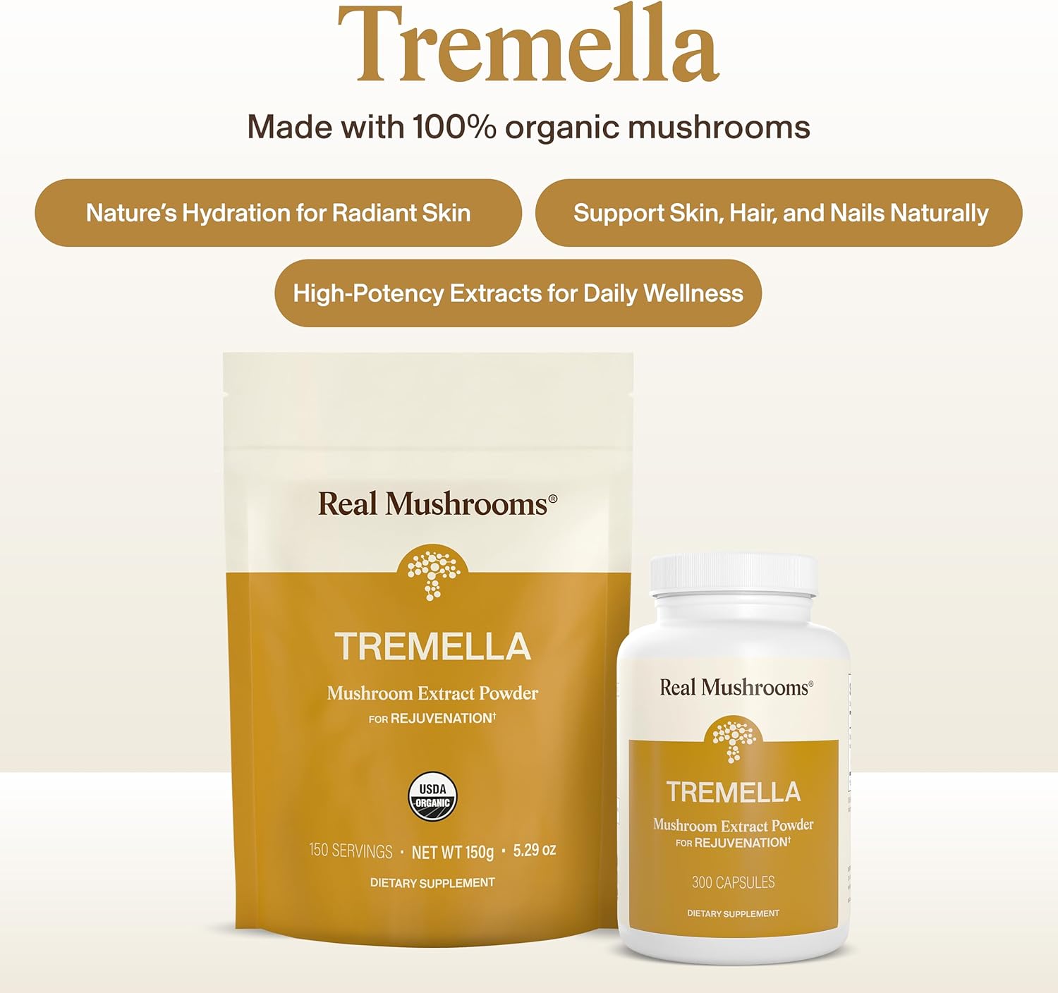 Real Mushrooms Tremella Mushroom Powder – Organic Tremella Extract from Fruiting Body – for Daily Wellness Routine – Vegan, Non-GMO, No Fillers – 150 Servings Mushroom Blend Supplements