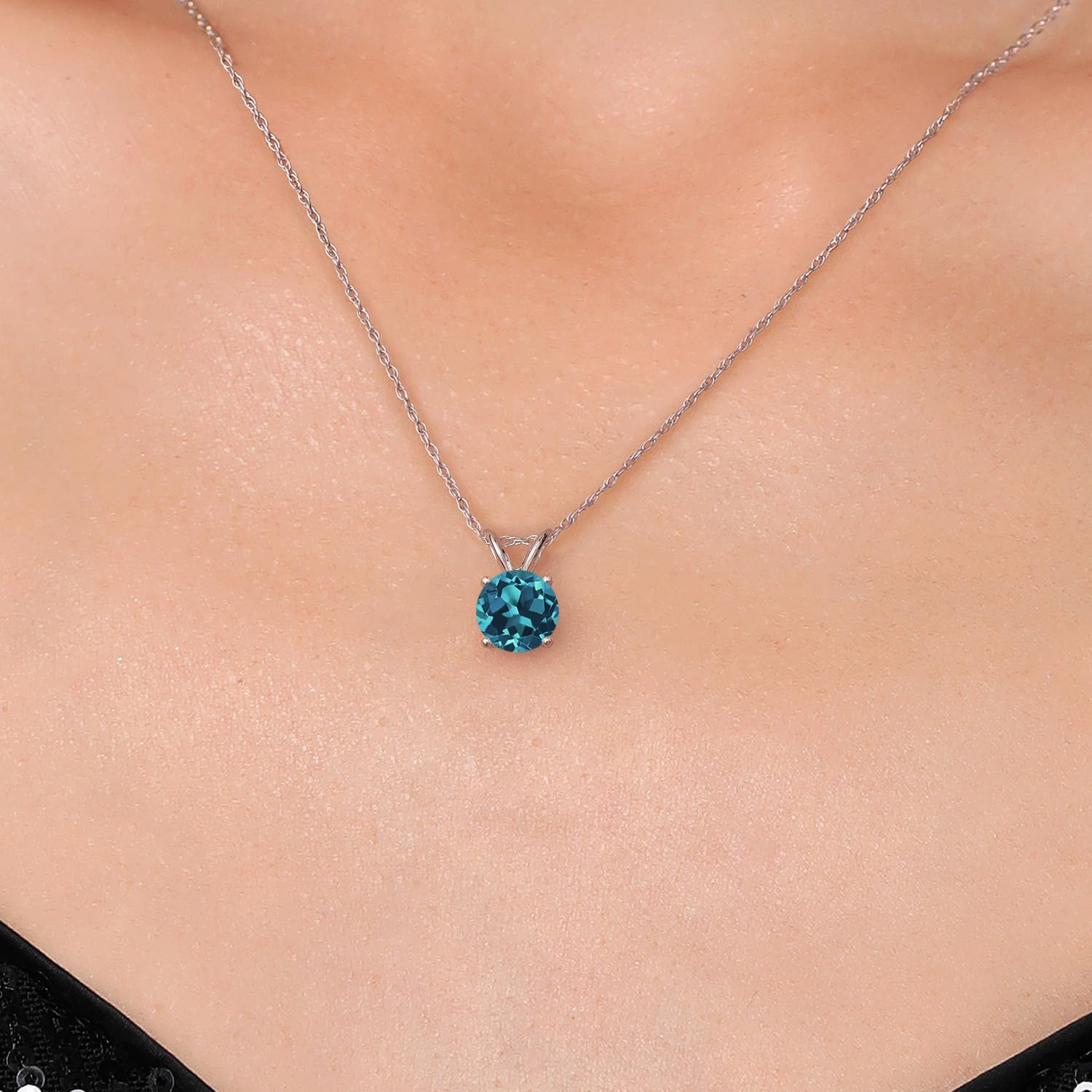Gem Stone King 14K White Gold London Blue Topaz Pendant Necklace for Women | 1.10 Cttw | Gemstone November Birthstone | Round 6MM | With 18 Inch Chain - Image 3