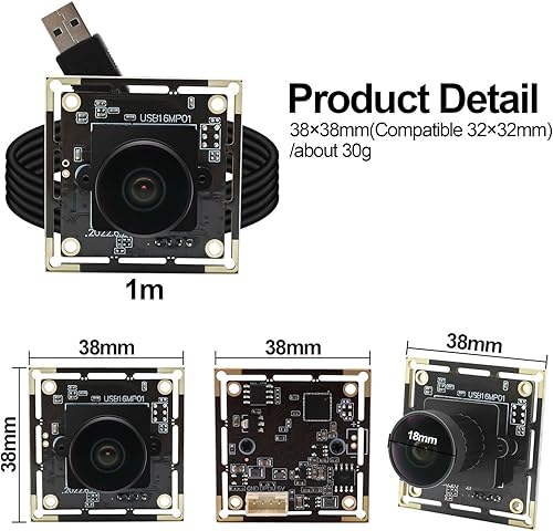 Miniatura 7 de MMlove Módulo de cámara USB de 16MP Lightburn Cámara 170 Gran angular M12 Lente ojo de pez con sensor de imagen IMX298 Plug & Play Cámara web de
