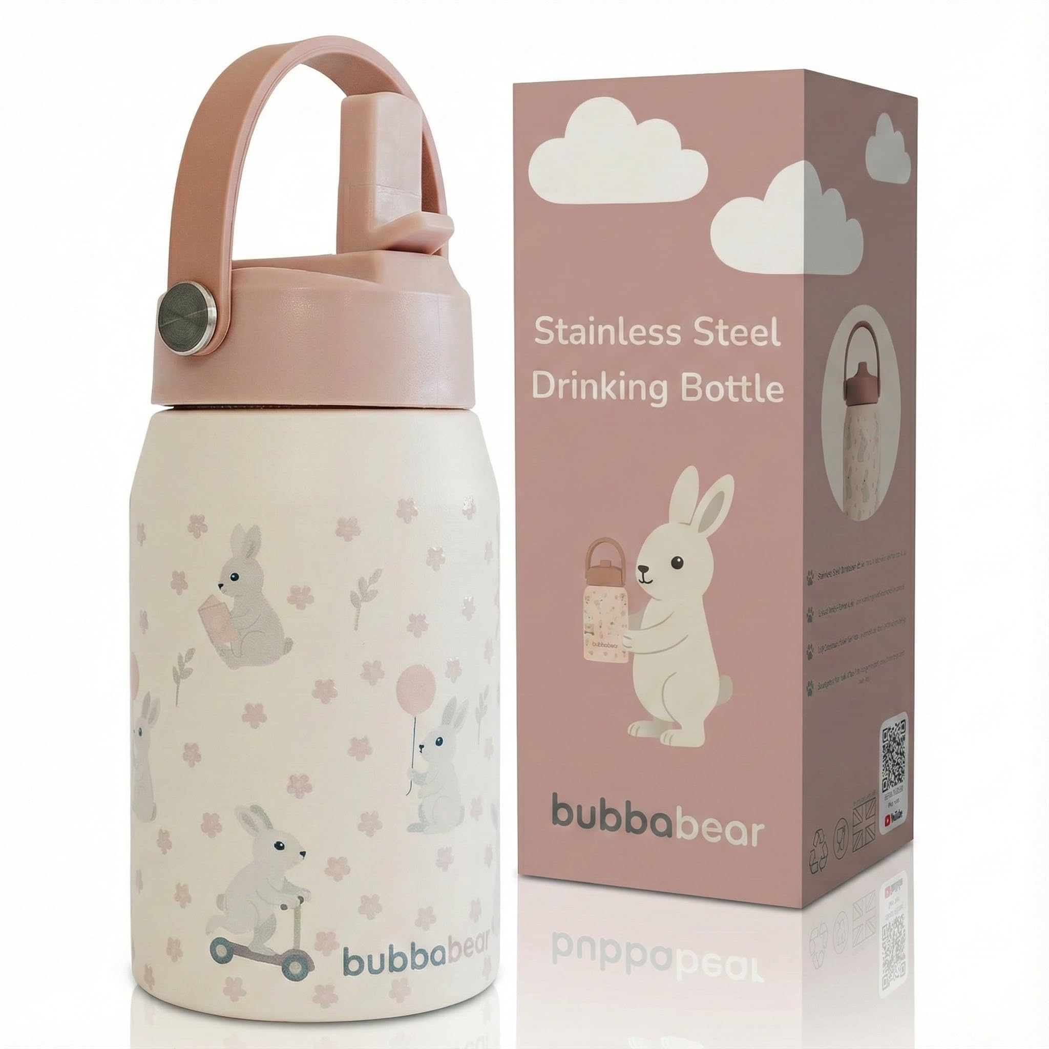 Bubba Bear Kids Stainless Steel Water Bottle | 350ml Kid Drink Toddler Metal Bottles with Leakproof Straw | Childrens & Toddlers Insulated Drinking Cup | Kid Thermal Keep Cold Drinks Flask for School