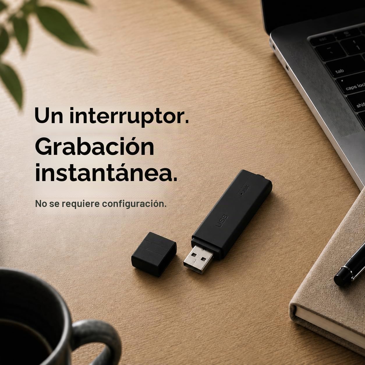 Grabadora de Audio compacta con activación por Voz – 288 Horas de Almacenamiento, 24h de grabación Continua y 25 días en Espera | Sello de Fecha y Hora | Uso Sencillo
