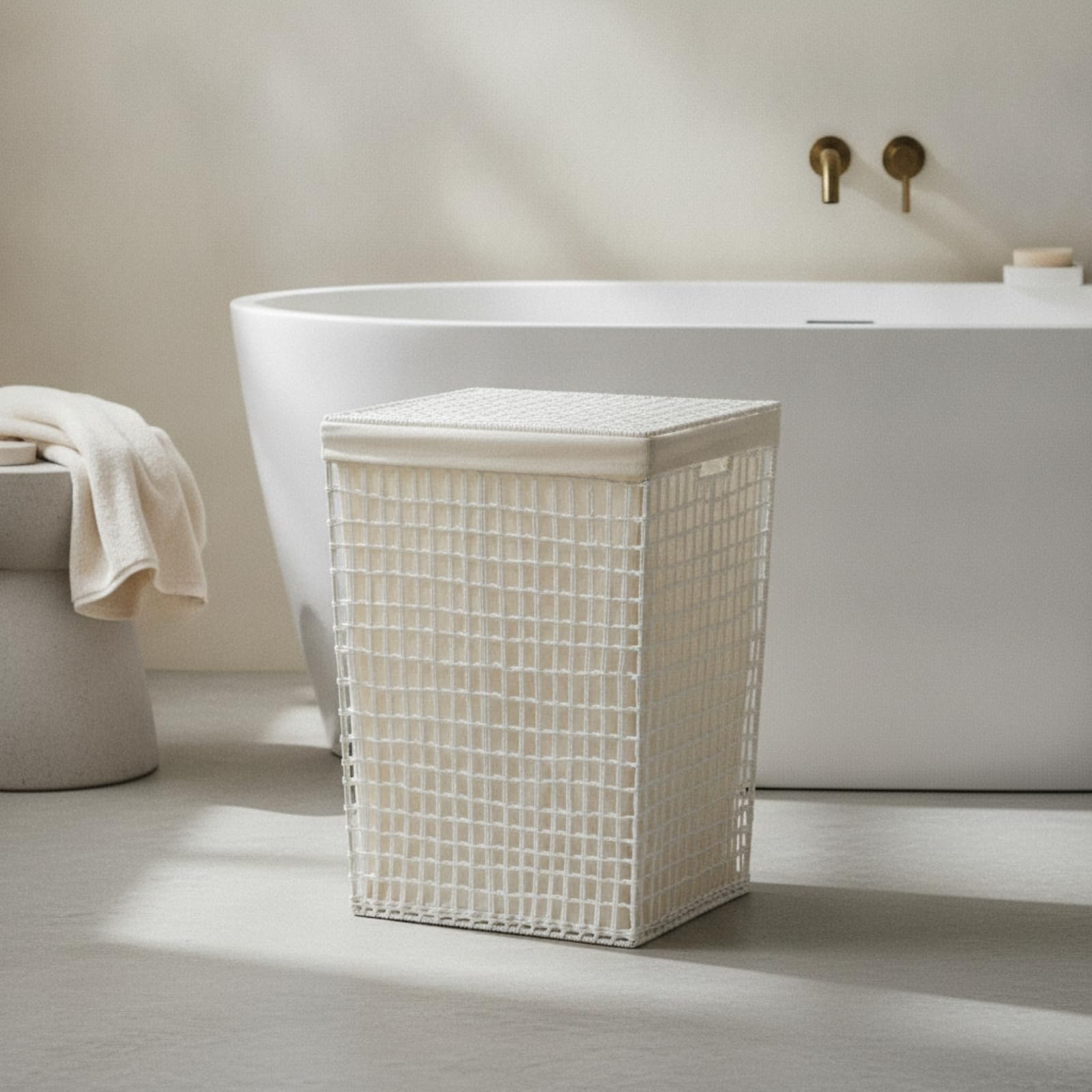 Cesta Tejida con Tapa corativa Cesto con Tapa corativo Organizador para Lavanría, Armario