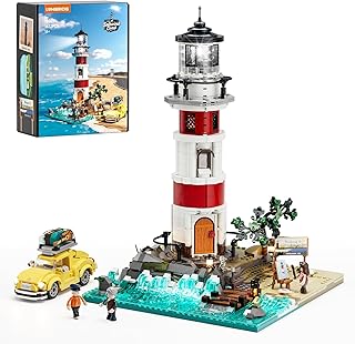 City Sunrise Lighthouse Lighting-Building-Bricks-Set - 1632 Pcs Road Trip Lighthouse Modular Collection LED Light Building Set for Adults and Travelling Enthusiasts