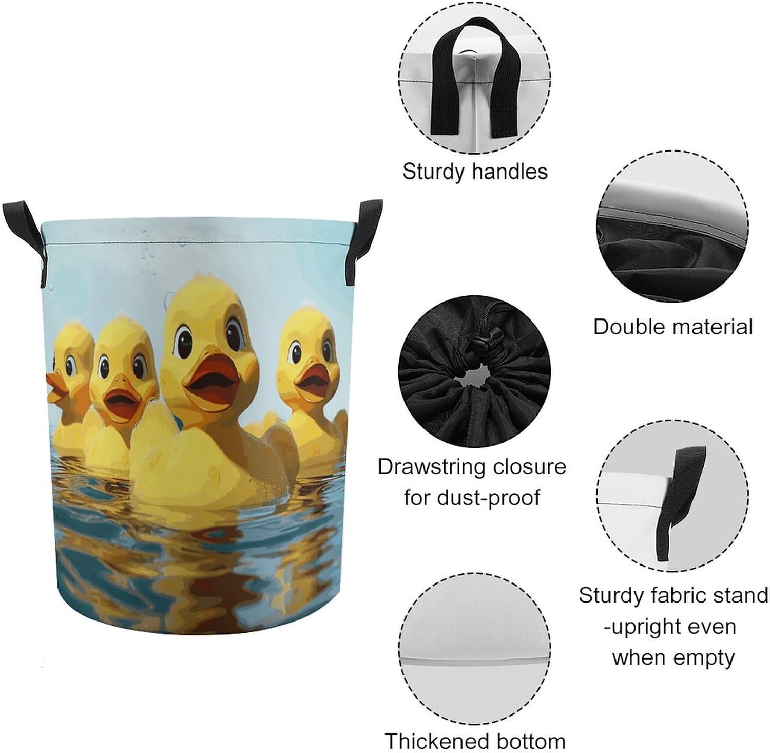 Laundry Basket Freestanding Laundry Hamper Large Cute Yellow Rubber Ducky Laundry Basket with Fixed Drawstring Collapsible Dirty Clothes Hamper Storage Bag for Bedroom image 4