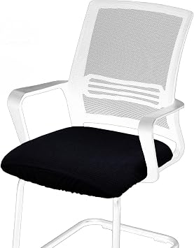 Office Chair Seat Covers, Water Resistant Stretch Jacquard Removable Washable Anti-dust Computer Chair Seat Cushion Slipcovers 1, Black, L