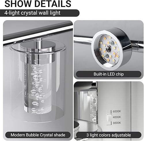 Miniatura 3 de Lámpara de tocador de baño de 4 luces Modernas luces LED de baño regulables de 3 colores sobre el espejo, lámpara sobre el espejo, iluminación de