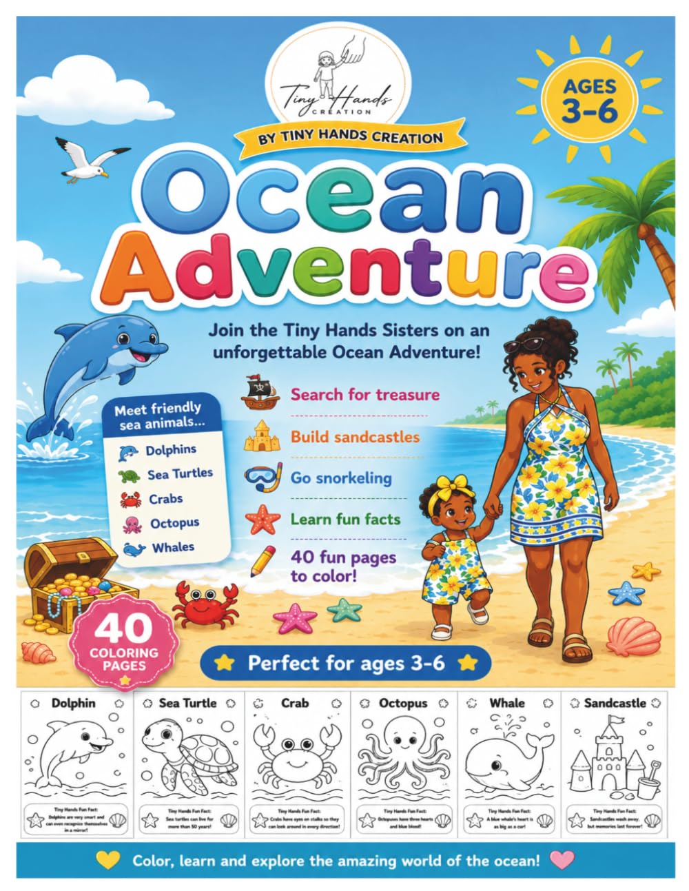 Ocean Adventure Coloring Book: 40 Fun Ocean Animals & Beach Adventures