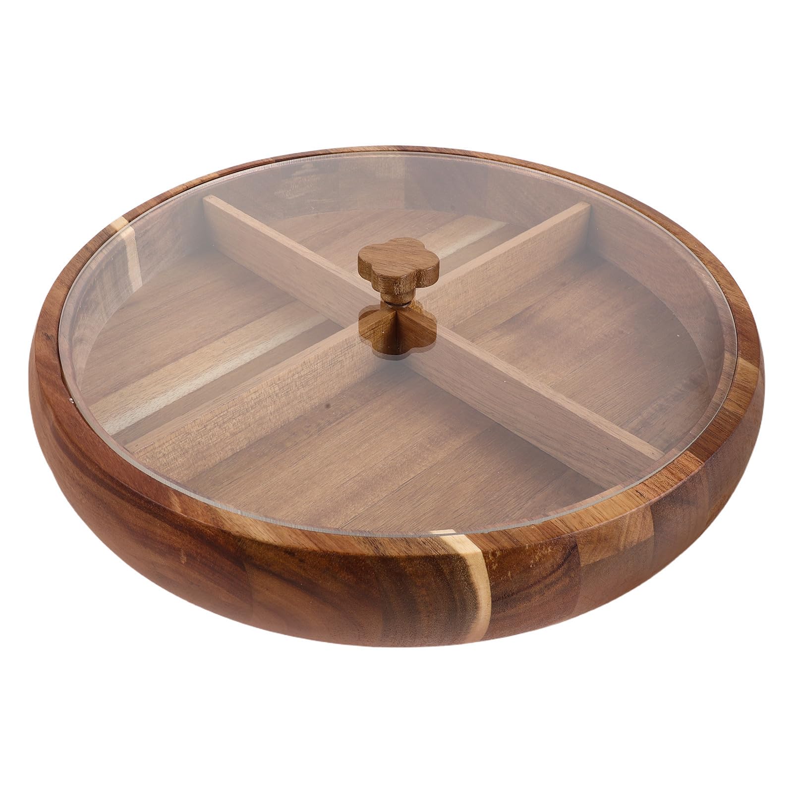 Plateau rond en bois avec couvercle transparent à sections multiples pour apéritif