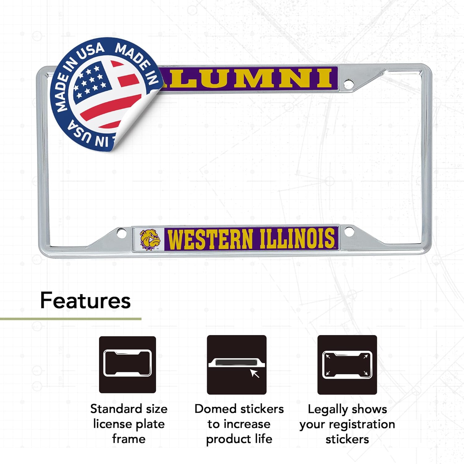 Desert Cactus Western Illinois University Car Accessories Metal License Plate Frame and Sticker for Front or Rear of Car (Sticker Frame Combo - Alumni) - Image 5