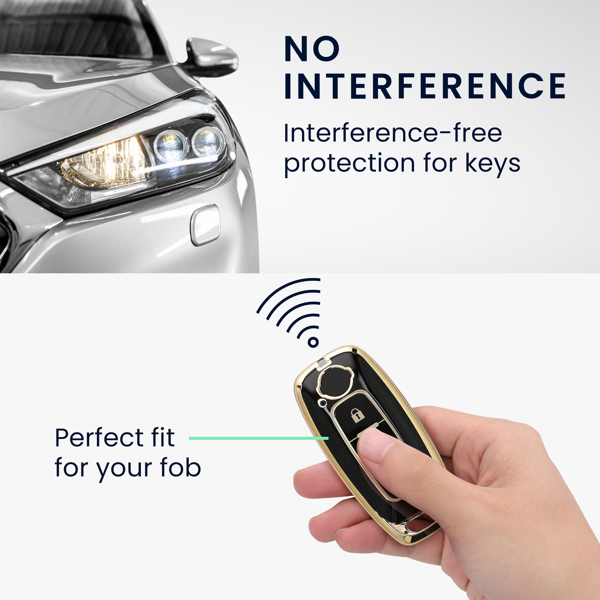 kwmobile Key Cover Compatible with Nissan 3-Button Ariya B6 B9 X-trail T33 Qashqai - Car Key Fob Case Protector - Black/Gold - Image 3