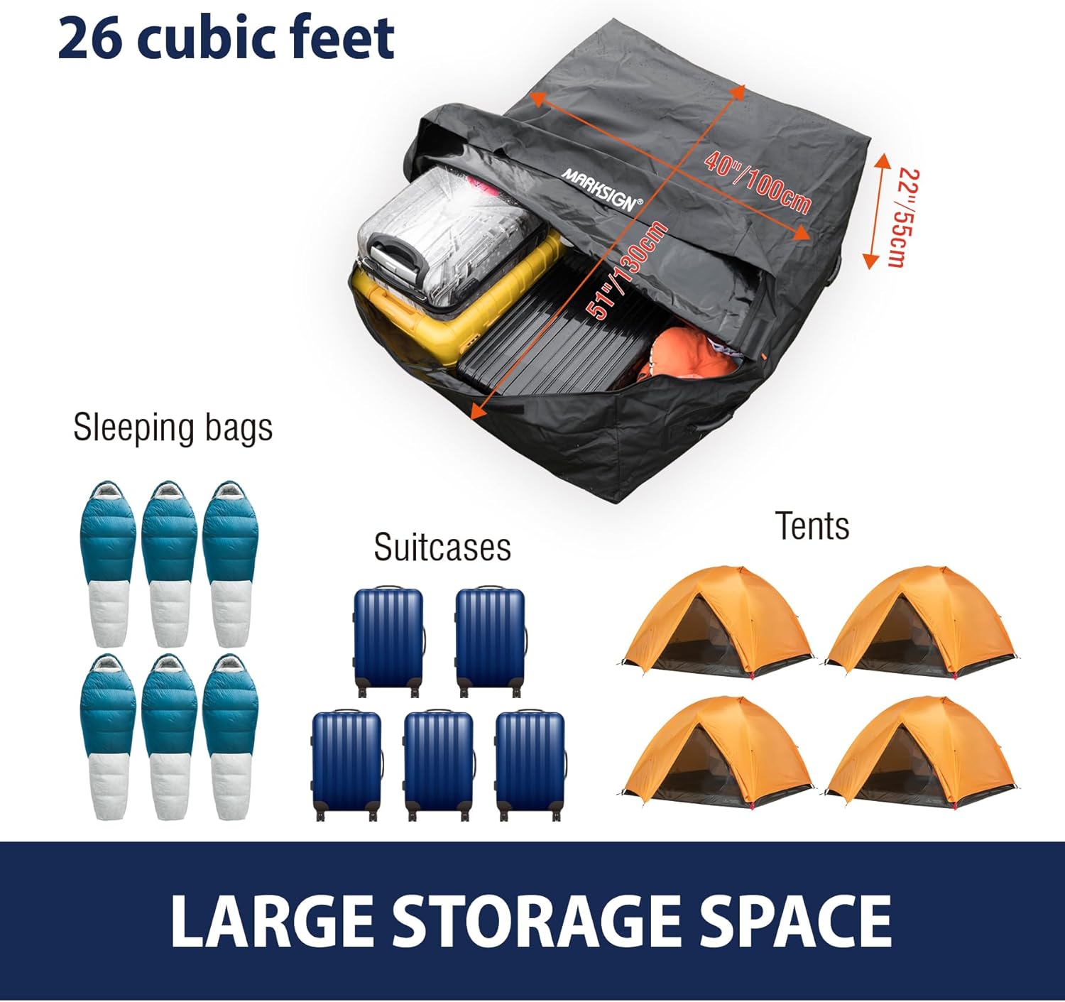 Truck Bed Bag with Cargo Net, 100% Waterproof Truck Cargo Bag Fits Any Truck Size with 4 Handles, 26 Cubic Feet (51''x40''x22'', Patent Pending)