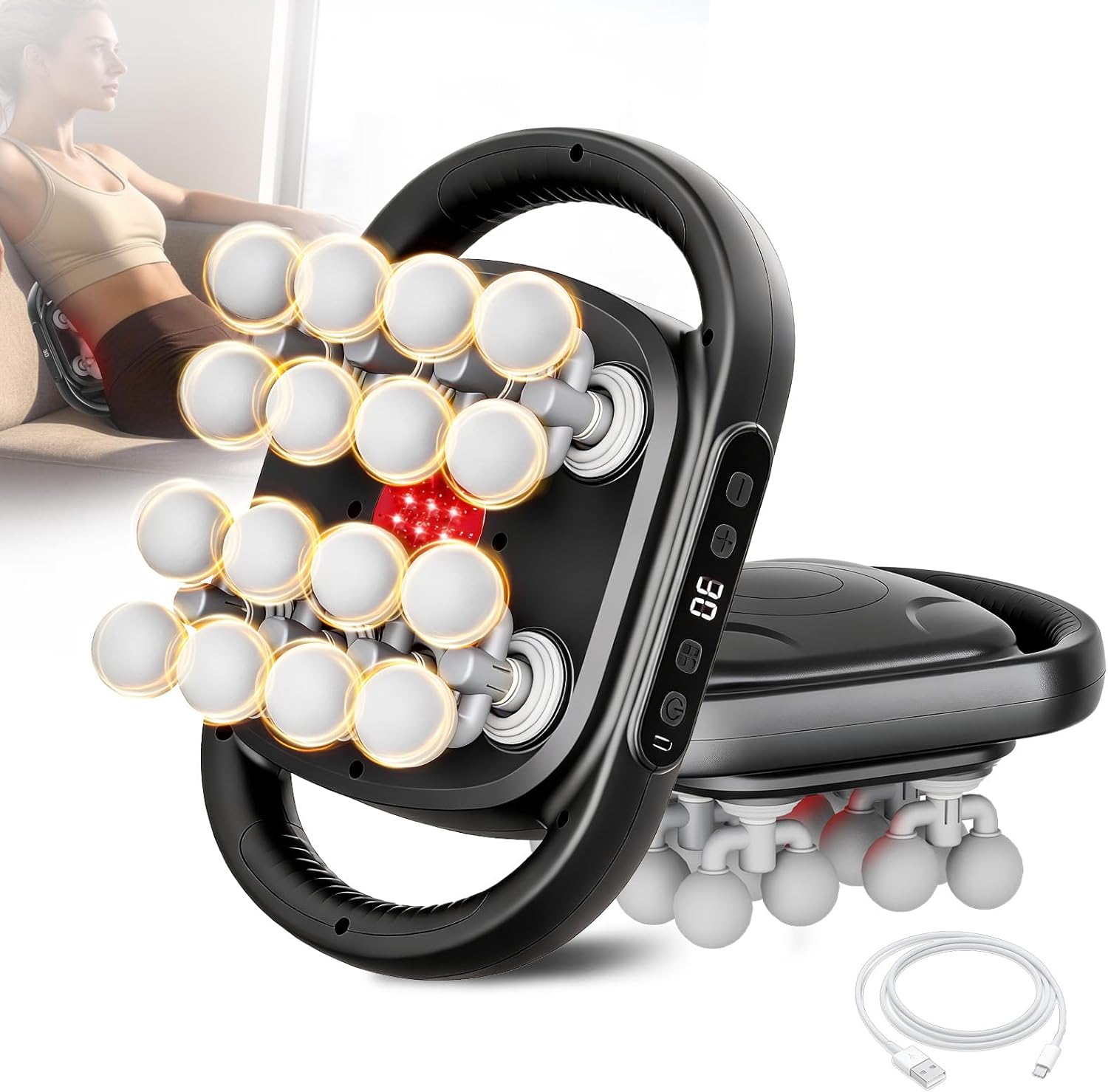 16 Head Massage Gun, Back Massager for Pain Relief, Massage Gun Deep Tissue, Time Adjustable Percussion Massager with 9 Modes 20 Intensities for Body, Shoulder, Neck, Legs, Foot, Gifts for Men/Women