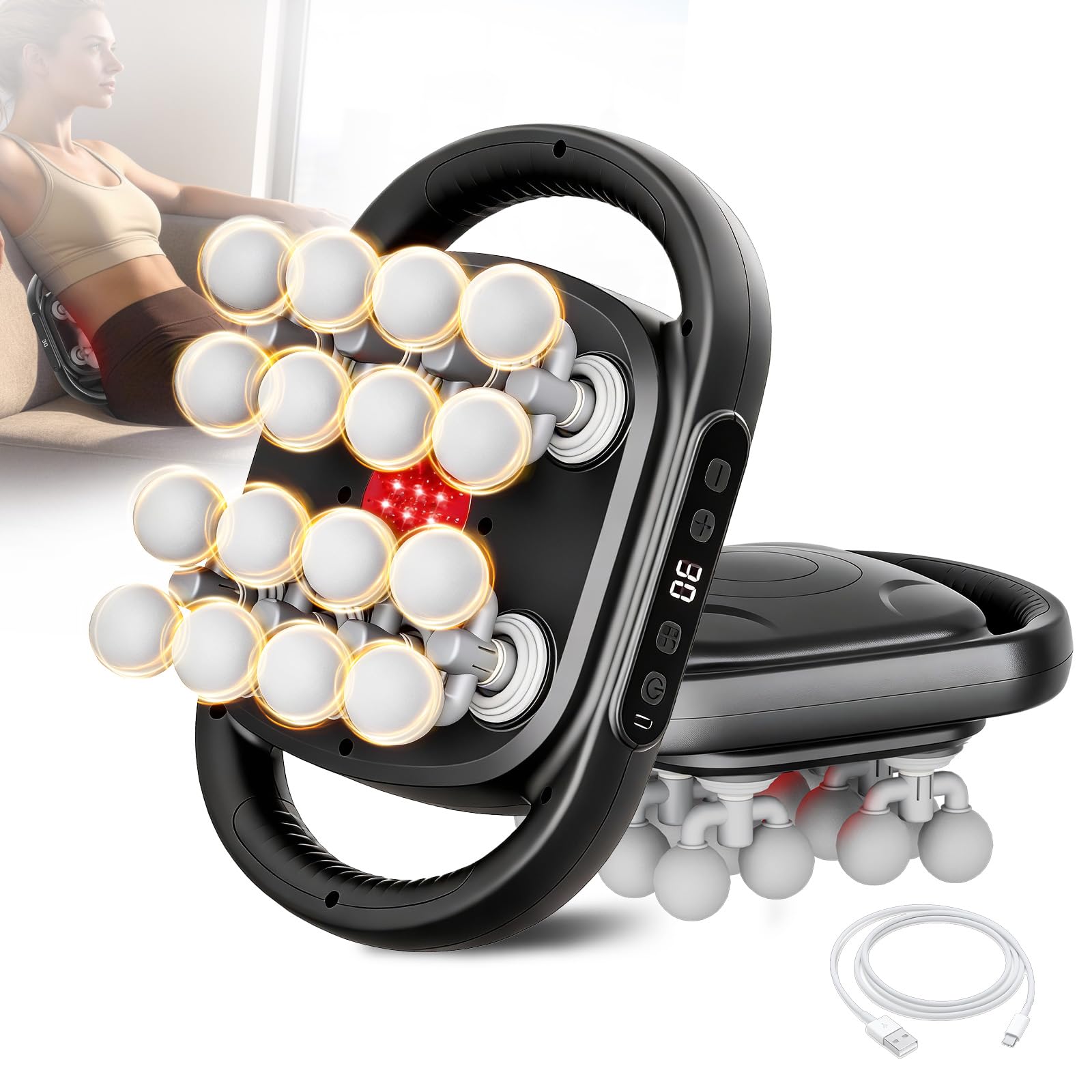 16 Head Massage Gun, Body Massager for Back, Shoulder, Neck, Legs, Foot Pain Relief, Massage Gun Deep Tissue, Time Adjustable Percussion Massager with 9 Modes & 20 Intensities, Gifts for Men/Women