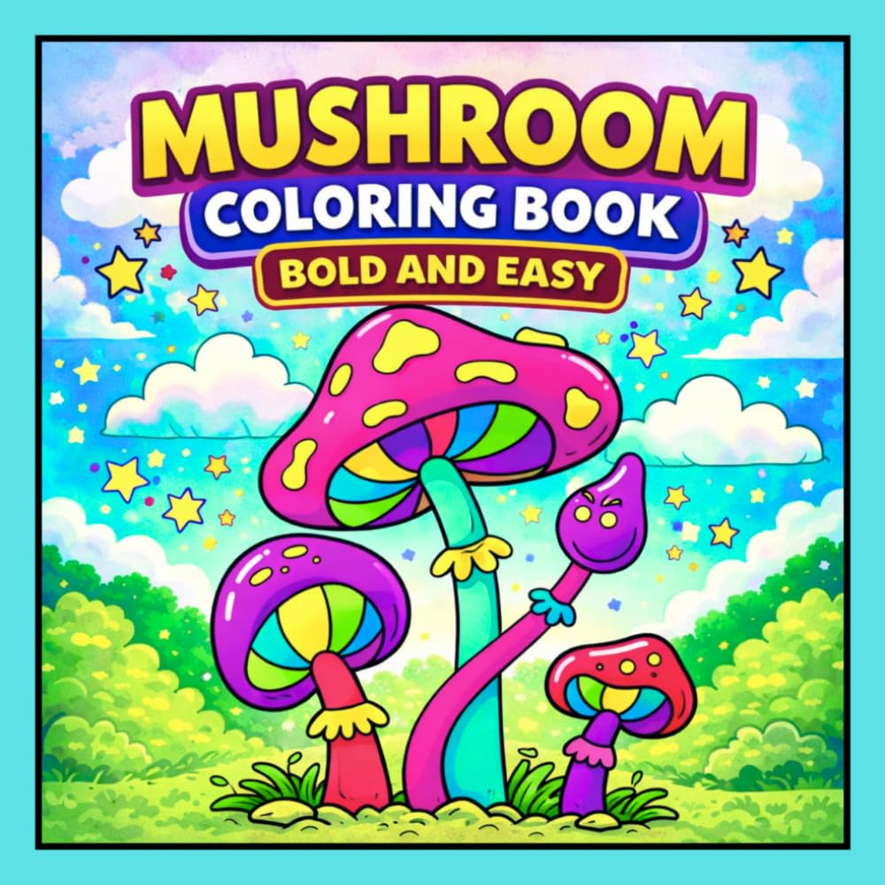 Mushroom Coloring Book Bold and Easy: 50 Cute Mushroom Coloring Pages for Adults and Teens with Easy Designs, Various Fungi and Relaxing Nature Scenes for Stress Relief (Cozy Vibes Coloring)