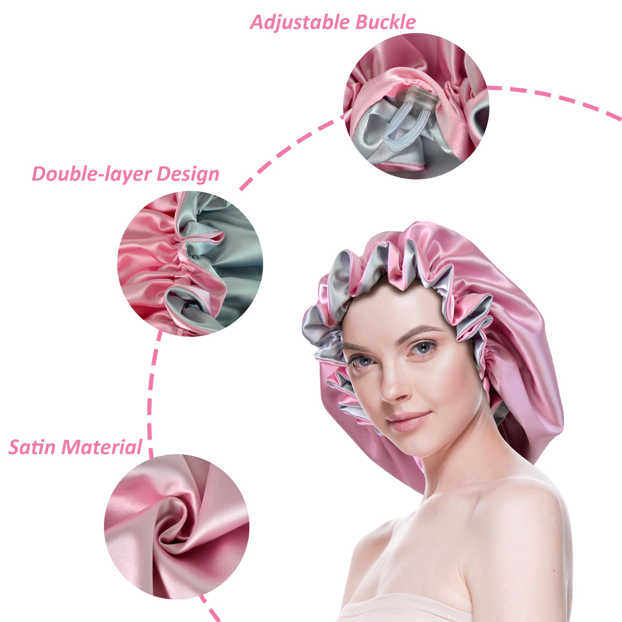 Seidenhaube zum Schlafen, Satin-Haube, doppellagig, wendbar, für Damen, langes, lockiges Zopfhaar