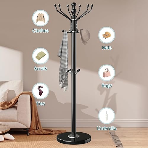 Miniatura 4 de Perchero con base de mármol natural, perchero independiente de metal con 16 ganchos, perchero resistente para colgar bufandas, bolsos, chaquetas,