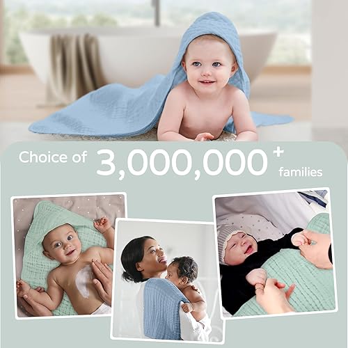 Miniatura 6 de Yoofoss - Paquete de 2 toallas de baño con capucha, de 100 % muselina de algodón, para bebés y niños pequeños, 32 x 32 pulgadas, suaves y