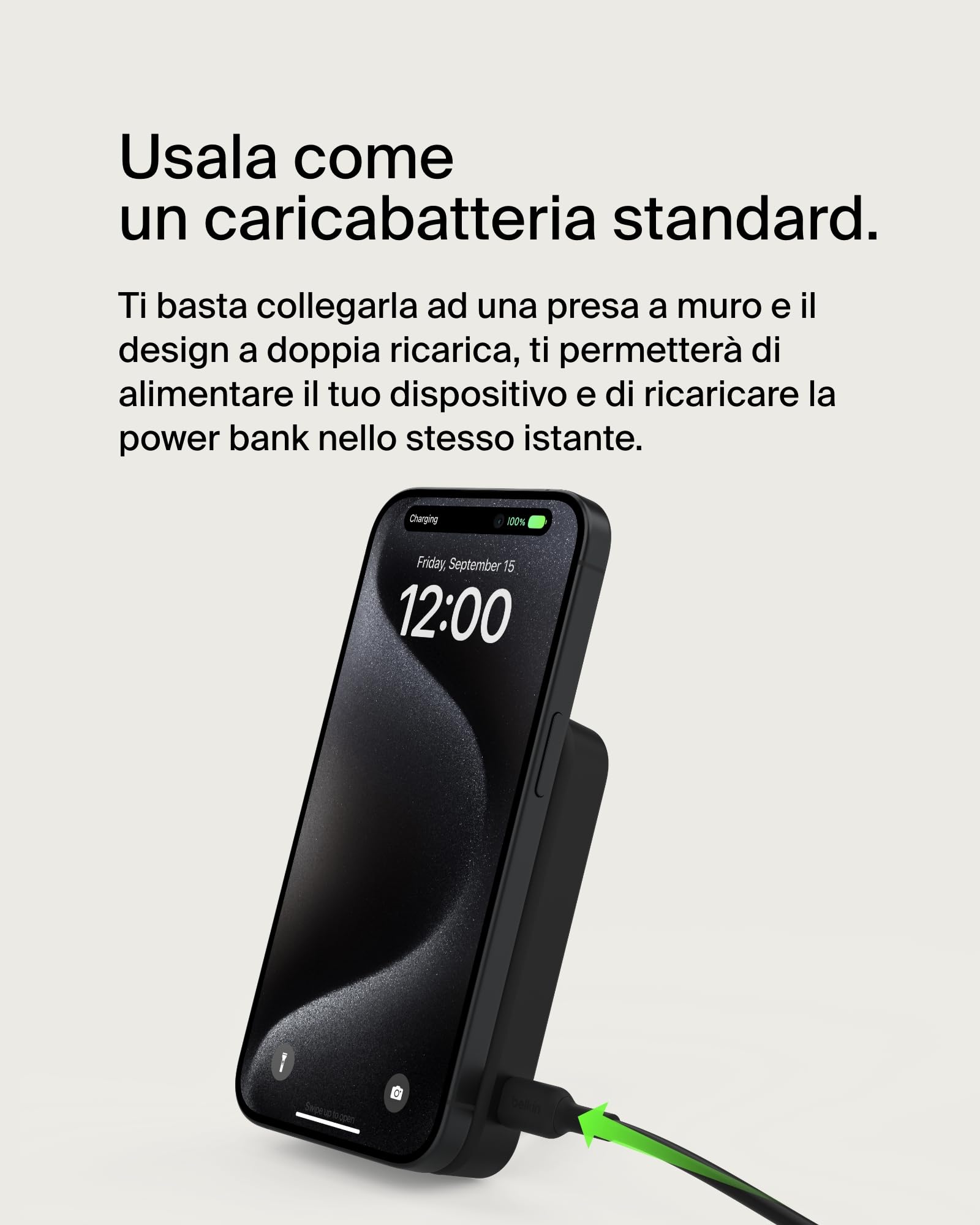 Belkin BoostCharge Pro Power bank wireless 8.000 mAh con Qi2, caricabatteria portatile compatibile con MagSafe, supporto integrato per iPhone 16, 16 Plus, 16 Pro, 16 Pro Max, iPhone 15 e altri, nero