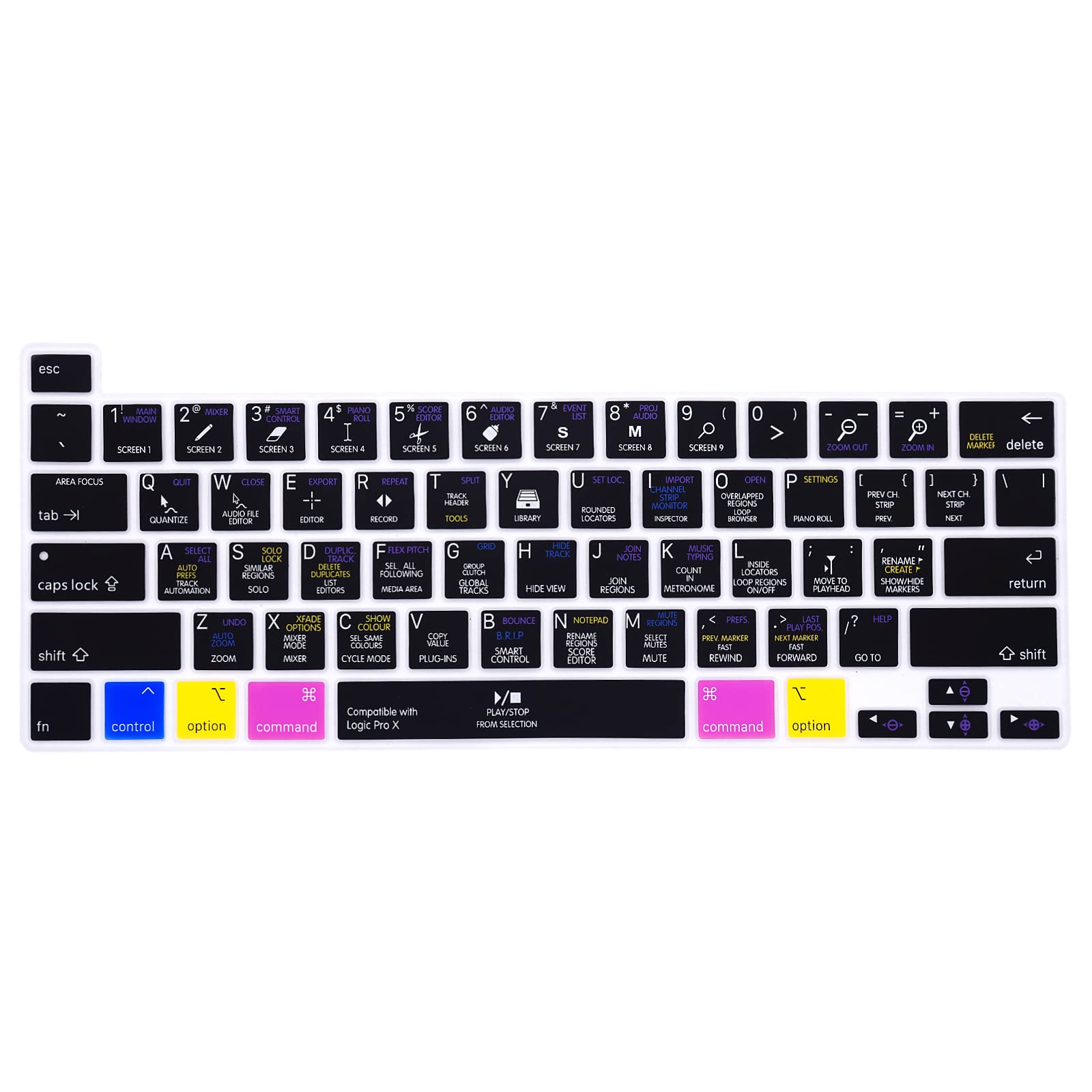 Copritastiera Silicone Logic Pro X Scorciatoie per MacBook Pro 13" M1/M2 A2338 (2020–2023), A2289 (2020), A2251 (2020–2021), Pro 16" A2141 (2019–2021) US/ANSI