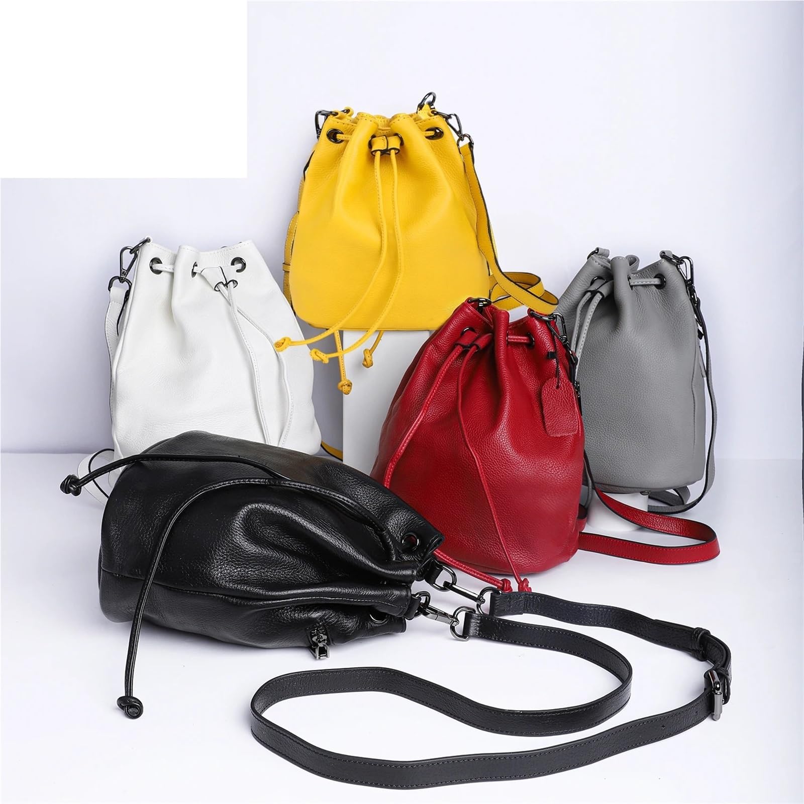 Bolso de piel auténtica, tipo cubo, pequeño, multifuncional, bandolera un solo hombro for mujer Para Viajes Compras Trabajo Citas