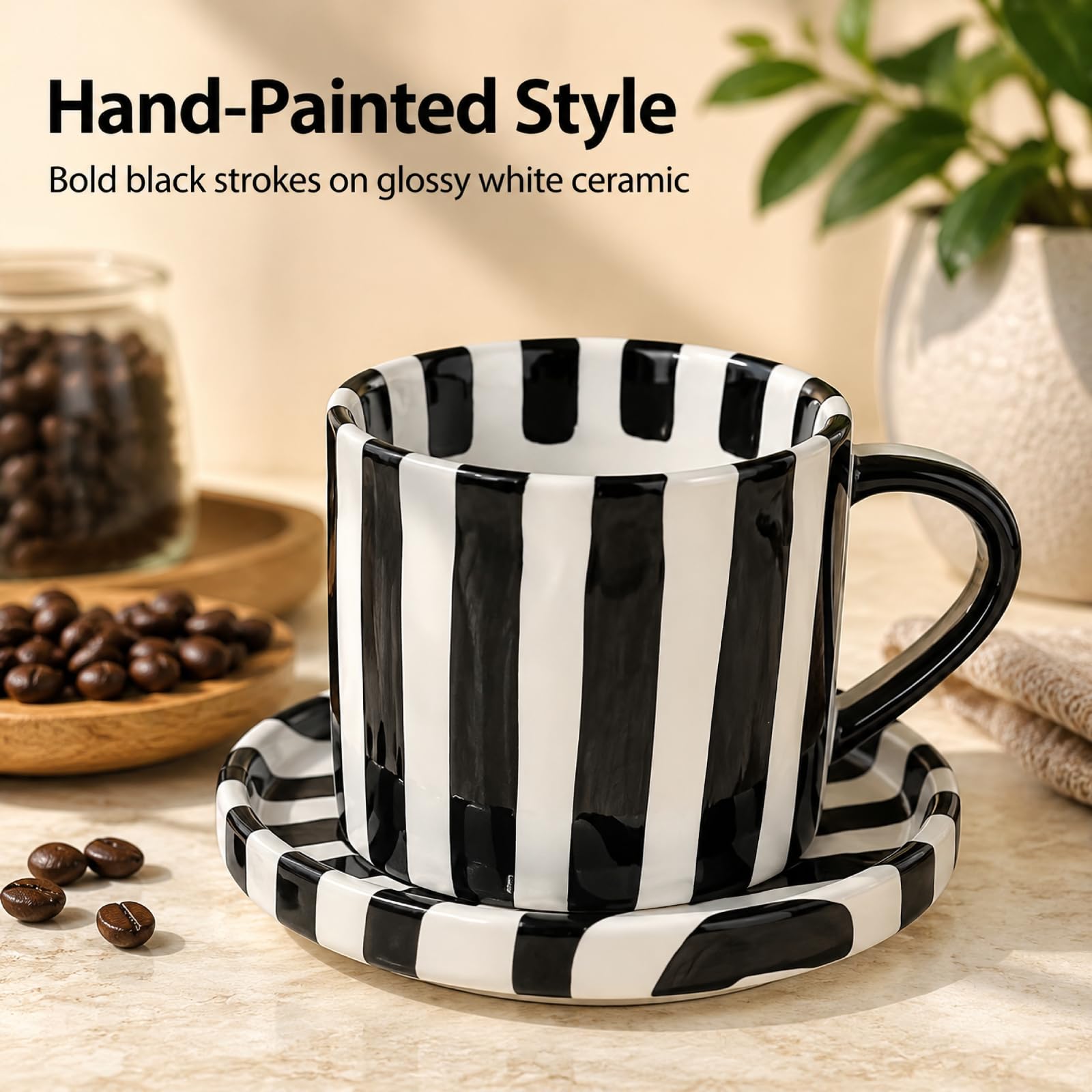 白黒2枚セットwerthy ASYMMETRY TANK(Cup in) Amazon.com | Mualuwi Black and White Striped Tea Cup and Saucer