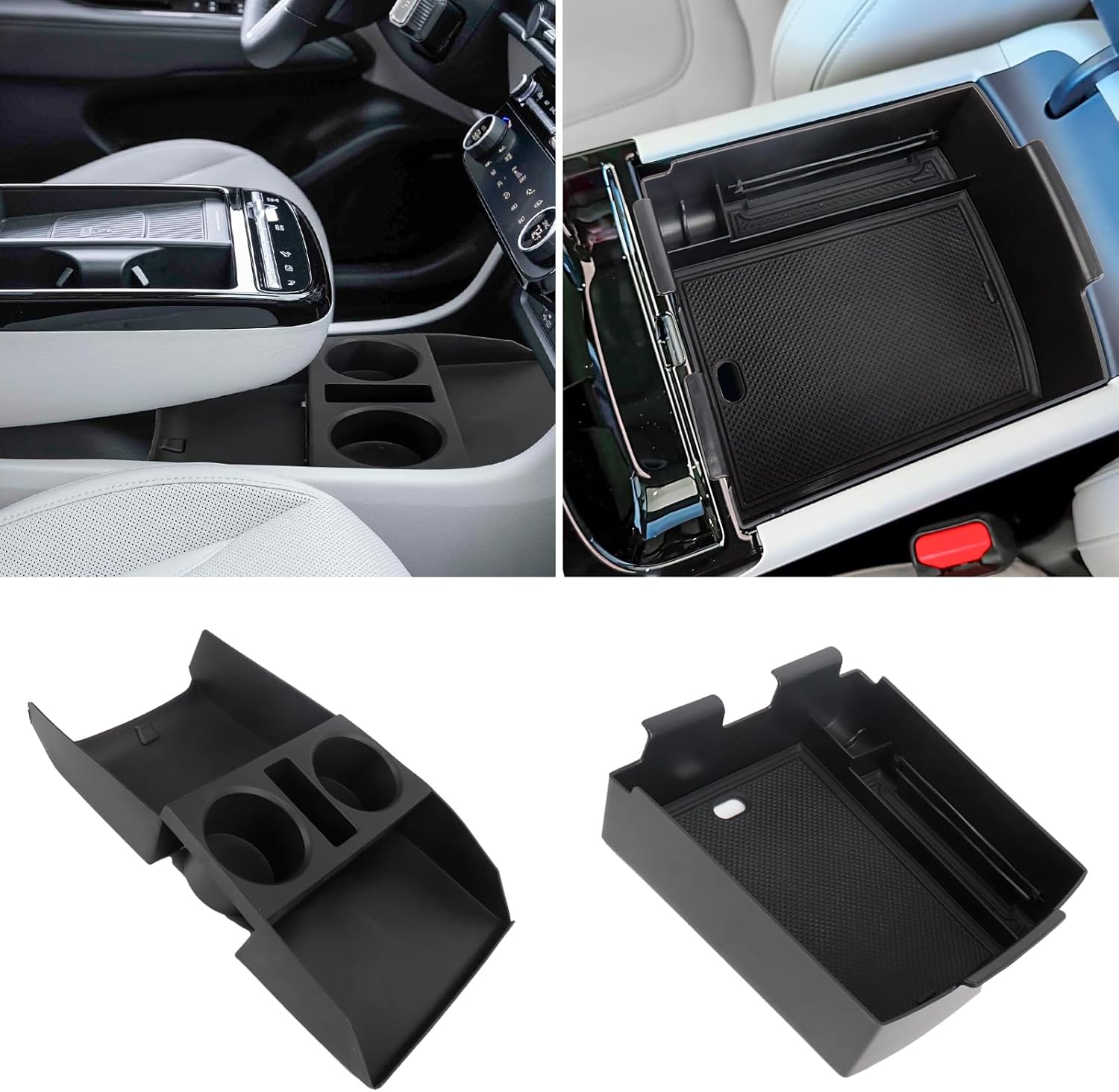 2PCS Center Console Organizers Compatible with 2025 Hyundai Tucson Armrest Storage Box and Lower Center Console Tray Cup Holder Interior Accessories