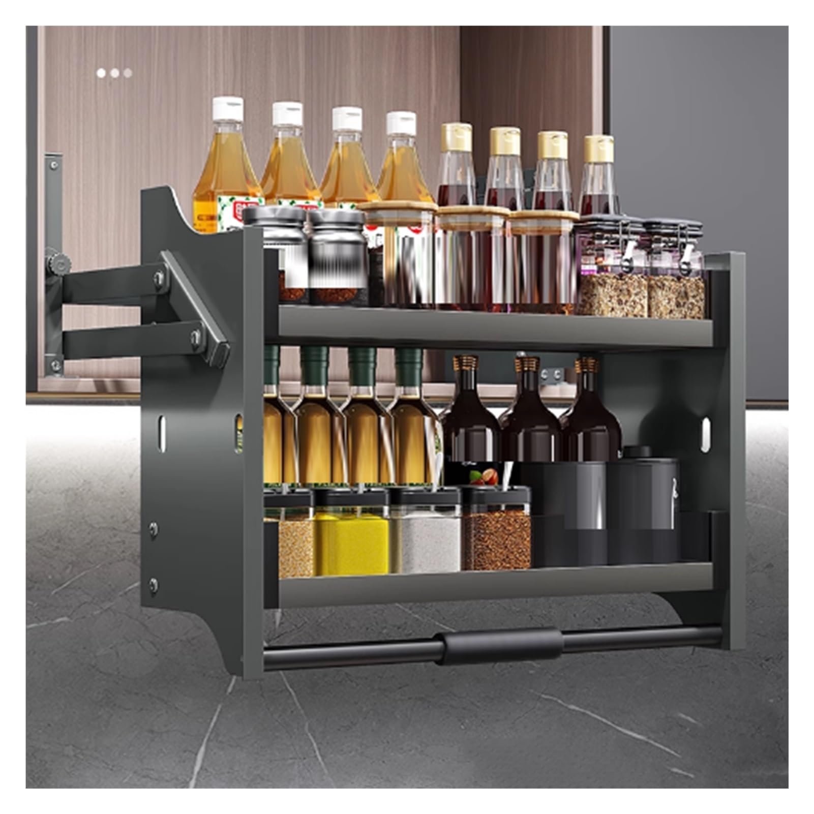 IUokLU 2-Tier Heavy-Duty Pull Down Cabinet Organizer, Sliding Storage Basket for Kitchen Pantry and Cupboard, Maximize Space and Accessibility(760-810mm)