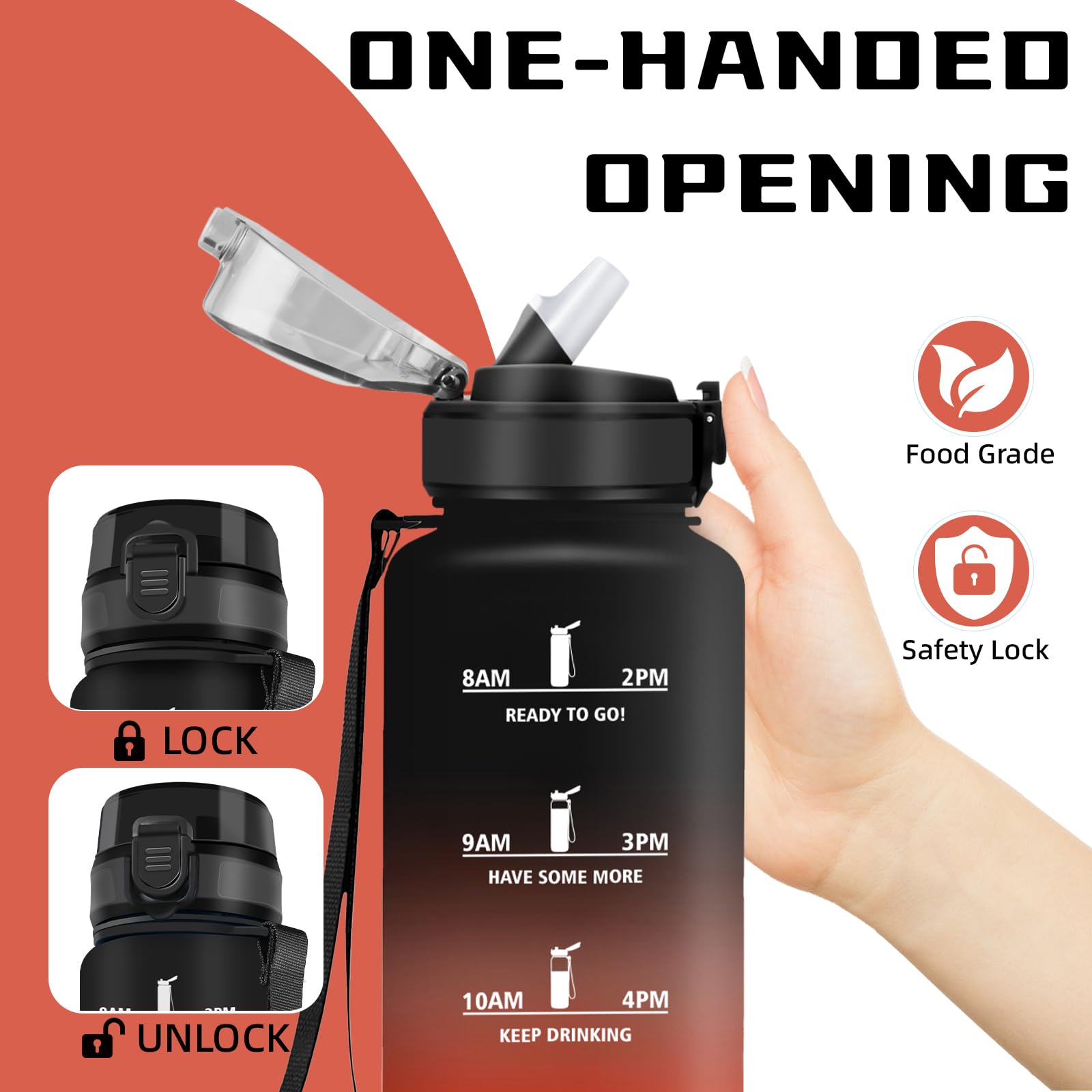 Mujigaga Borraccia 1,5 litri, Borraccia con Cannuccia, Senza Perdite, Borraccie Palestra, Facile da Pulire, Con Slogan Motivazionale, Borracce per Fitness, Campeggio, Viaggio, Escursionismo, Nuotare