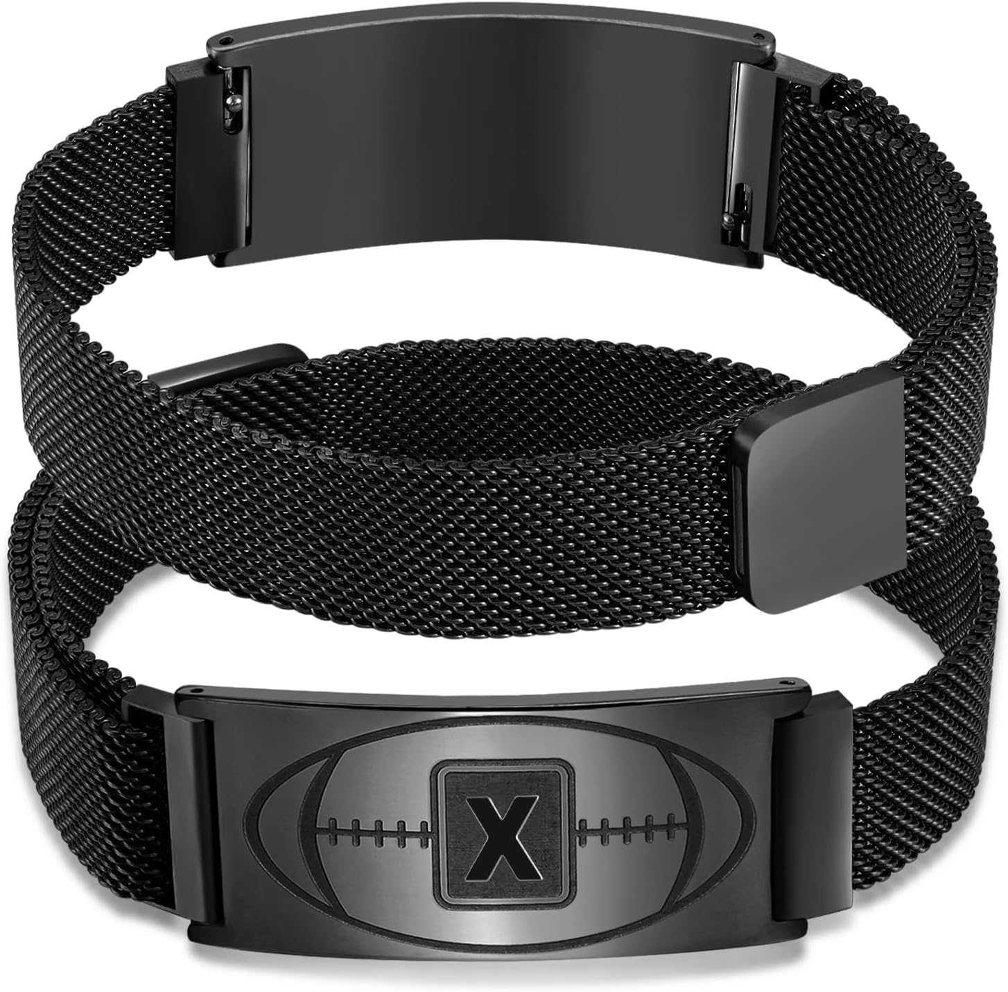 Fervia Football Initial Bracelet Stainless Steel A-Z Letter Charm Bracelets Adjustable Wristbands Football Gifts Idea for Men Boys Players Team Lovers Men Dad