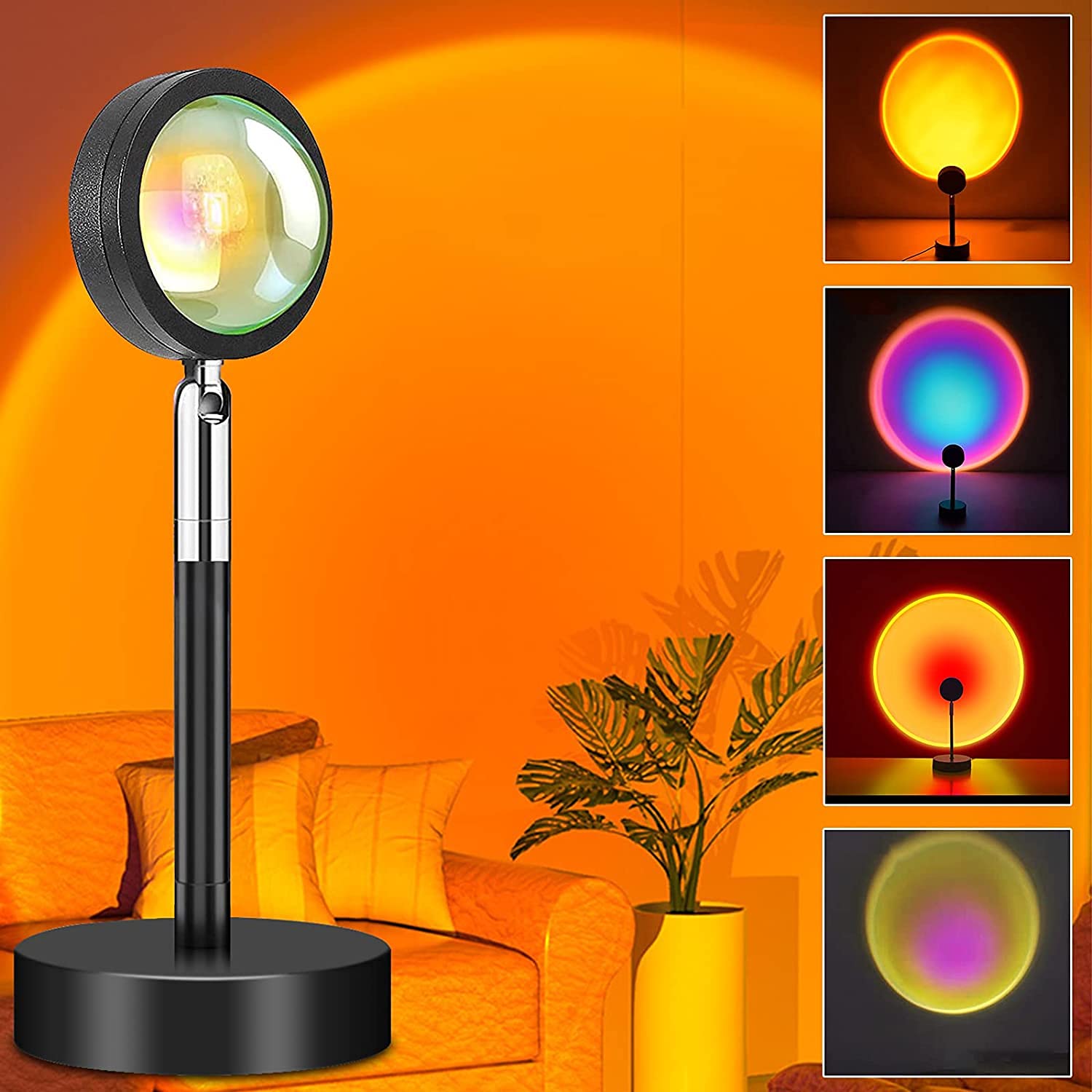 Sunset Lamp 360 Rotation Sunset Projector Light 6 Colors Rainbow Projection Night Light USB LED Atmosphere Lamp for