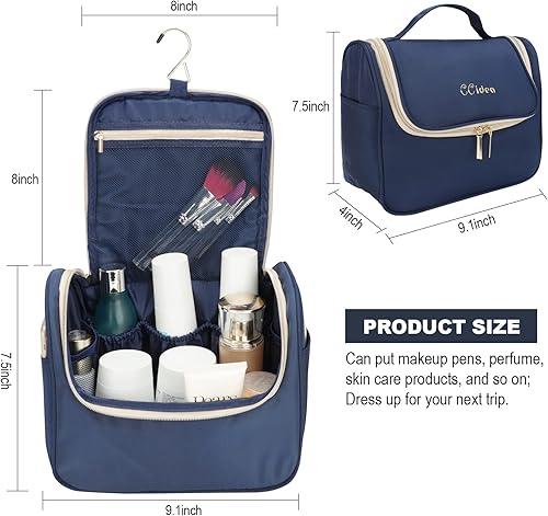 Miniatura 2 de CCidea Bolsa de maquillaje para mujer, bolsa de aseo de viaje grande mejorada para niñas, organizador de maquillaje reutilizable (azul marino)