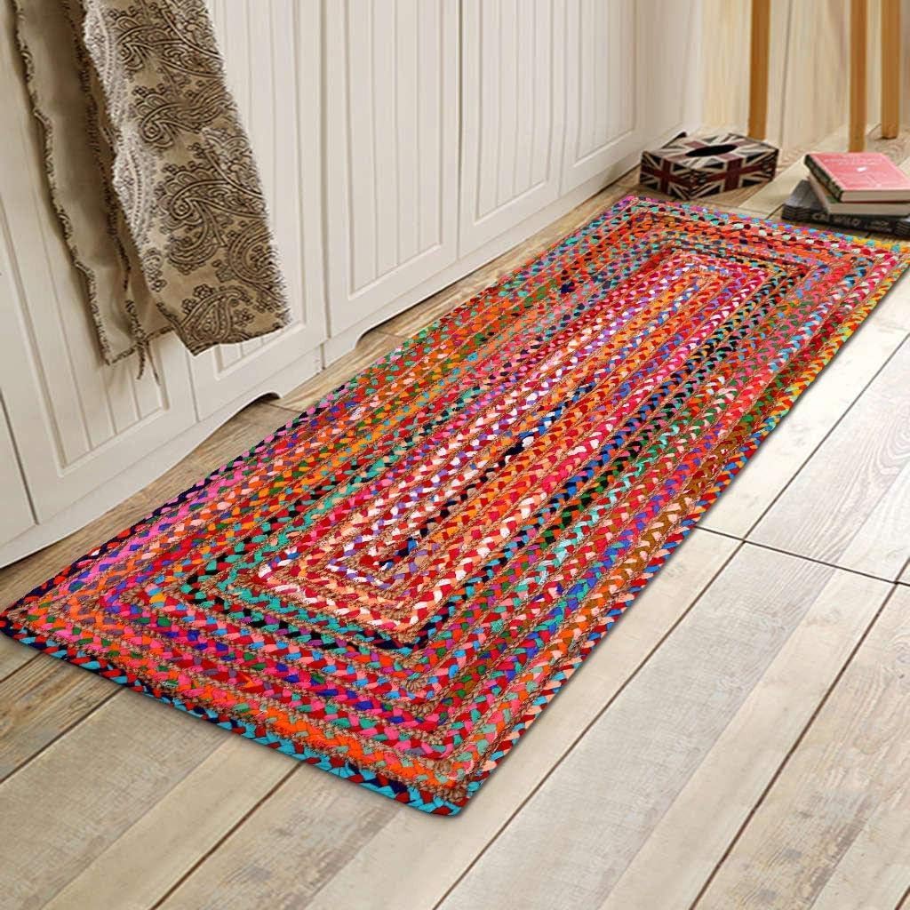 Tapis en chindi et jute multicolore rectangle 60x150 cm pour salon