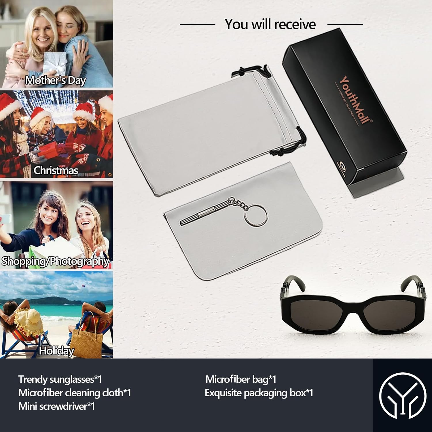 Retro Rectangle Sunglasses for Women Men Trendy Thick Square Sun Glasses 90s Vintage Black Shades - Image 8