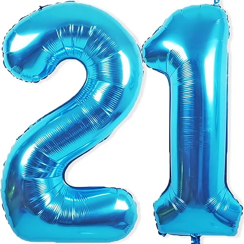 Vista 13 de Globos gigantes de papel aluminio azul con el número 13, globos gigantes de helio del número 13 o 31 para decoraciones de cumpleaños de 13 y 31 azul