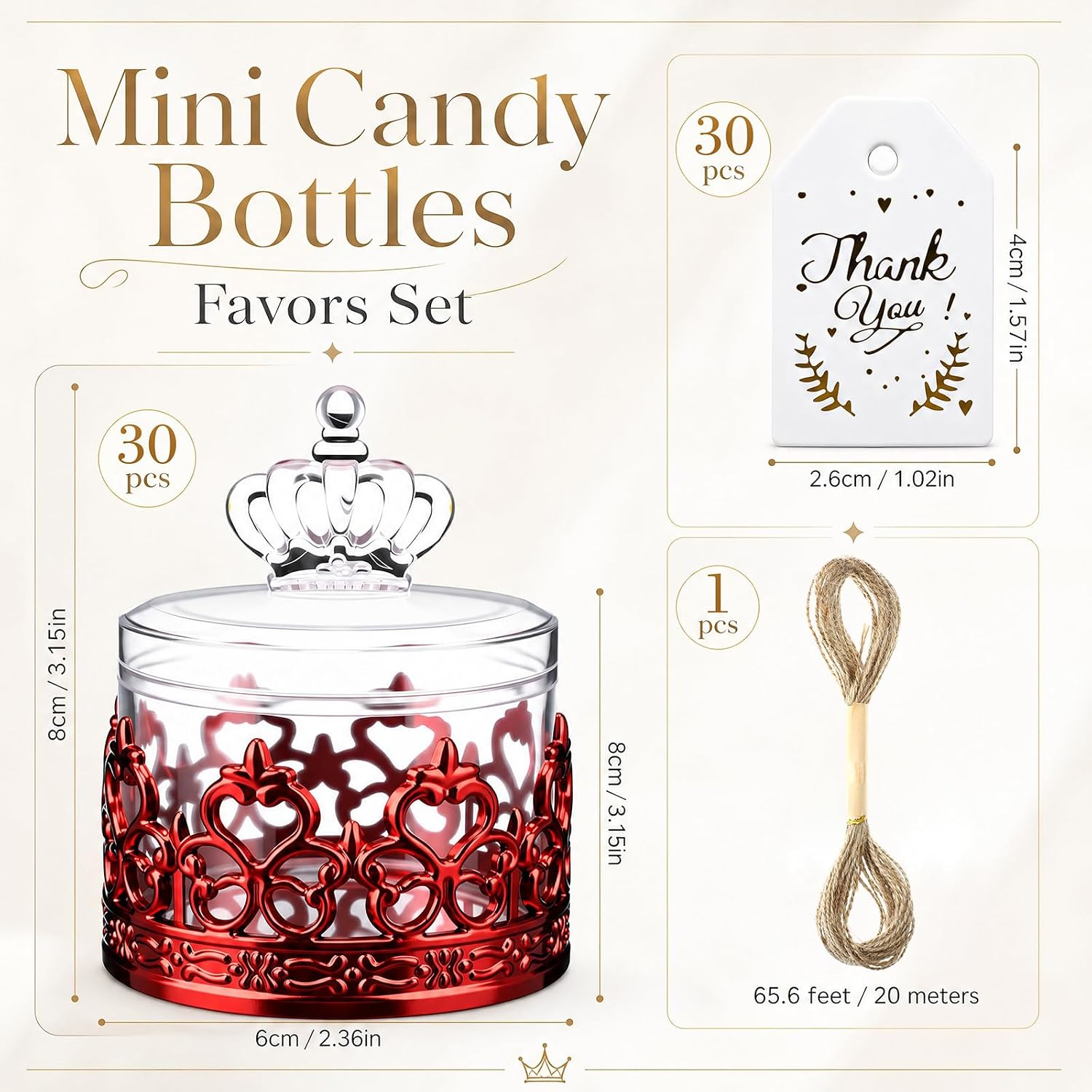 Jingmore 30 Sets Mini Crown Candy Boxes Party Favor,Red image 2