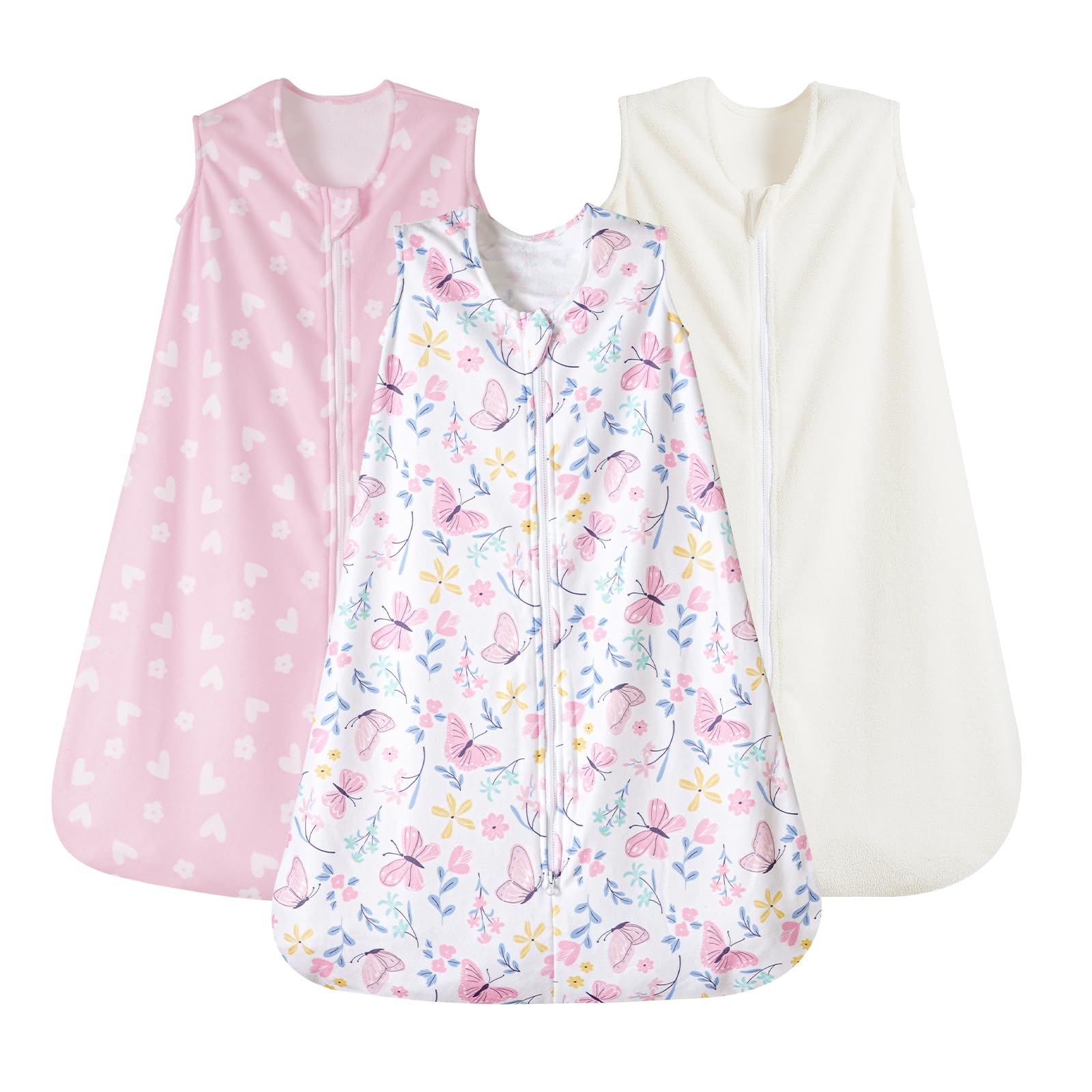 phf 3 pack warm micro-fleece baby sleep sack 0-6 months, soft baby wearable blanket, 2-way zipper sleeping bags, comfy toddler sleeping sack for girls, small size, floral