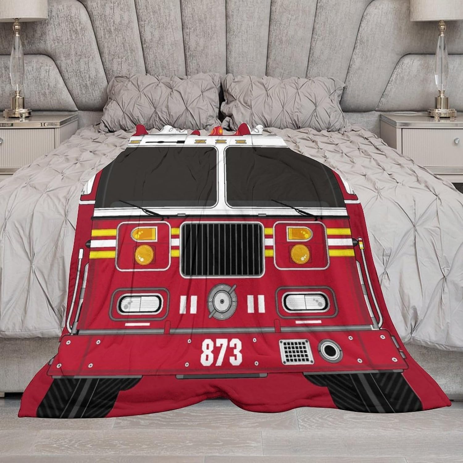 Fire Truck Print Blankets for Kids Adults,Cartoon Fire Engine Black Red Heat Insulation Shading Soft Warm Blankets for Couch, Sofa, Chair, Bed, Camping, Picnic, Travel 30x50in