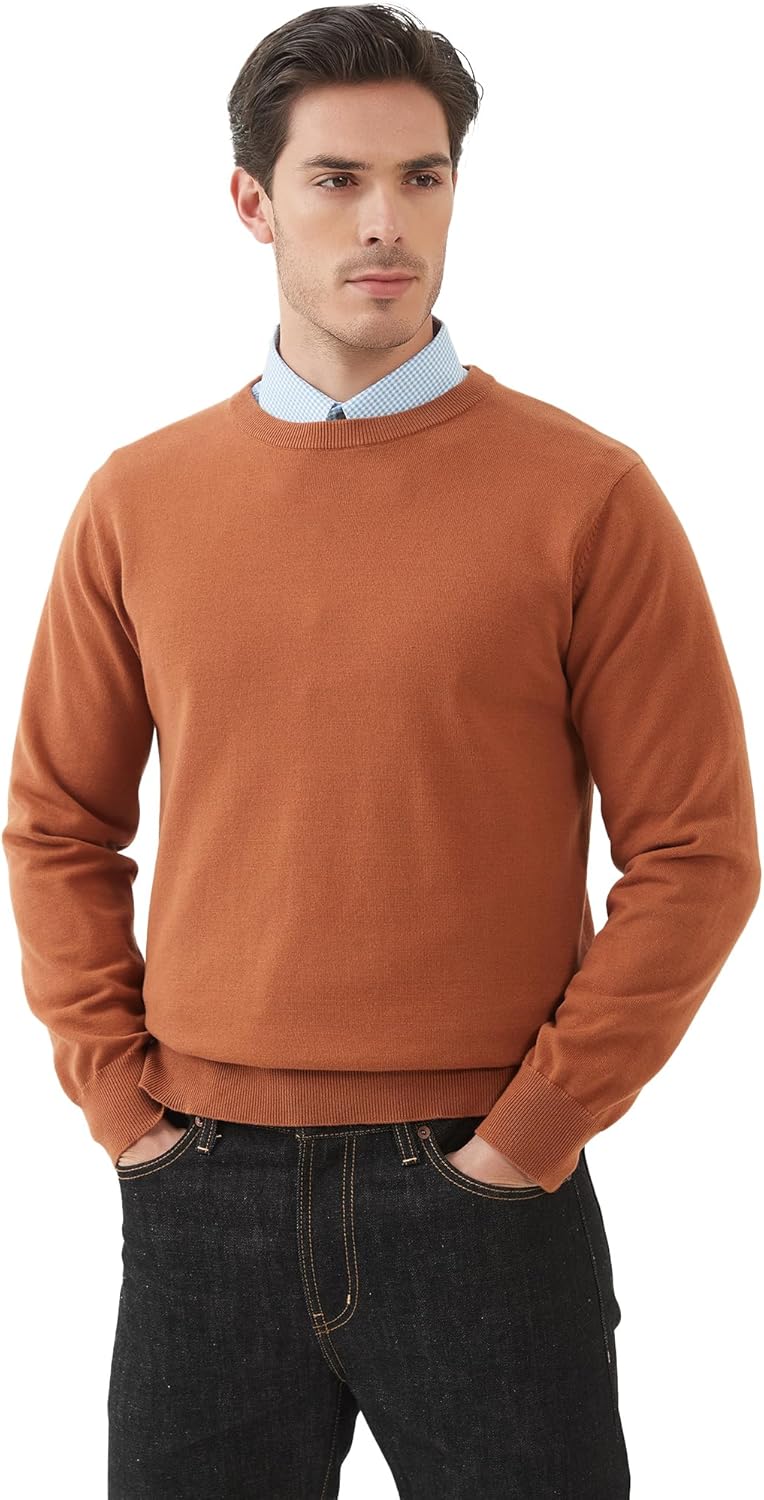 Kallspin Men's Crew Neck Sweater Pullover Regular Fit Pure Cotton Long Sleeve Lightweight Knit Casual Everyday Layering - Image 7