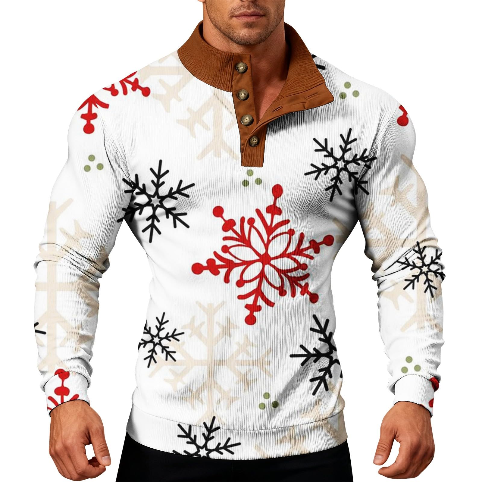 Sudadera de Navidad para hombre divertida muñeco de nieve reno top plus tamaño vestido de Navidad 1/4 botón manga larga suéter top novedad trajes navideños de moda ropa de vacaciones regalos