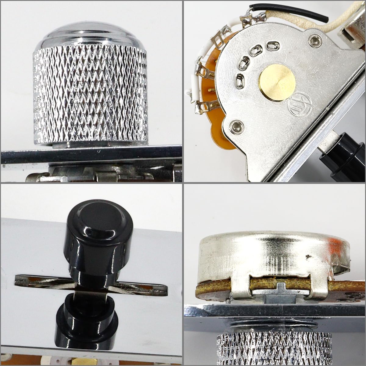 Fully Loaded Guitar Control Plate Prewired 3-Way Switch 250K Large Potentiometers Knurled Volume Tone Controls Knobs for Tele/Telecaster Electric Guitar Parts Replacement (Chrome)