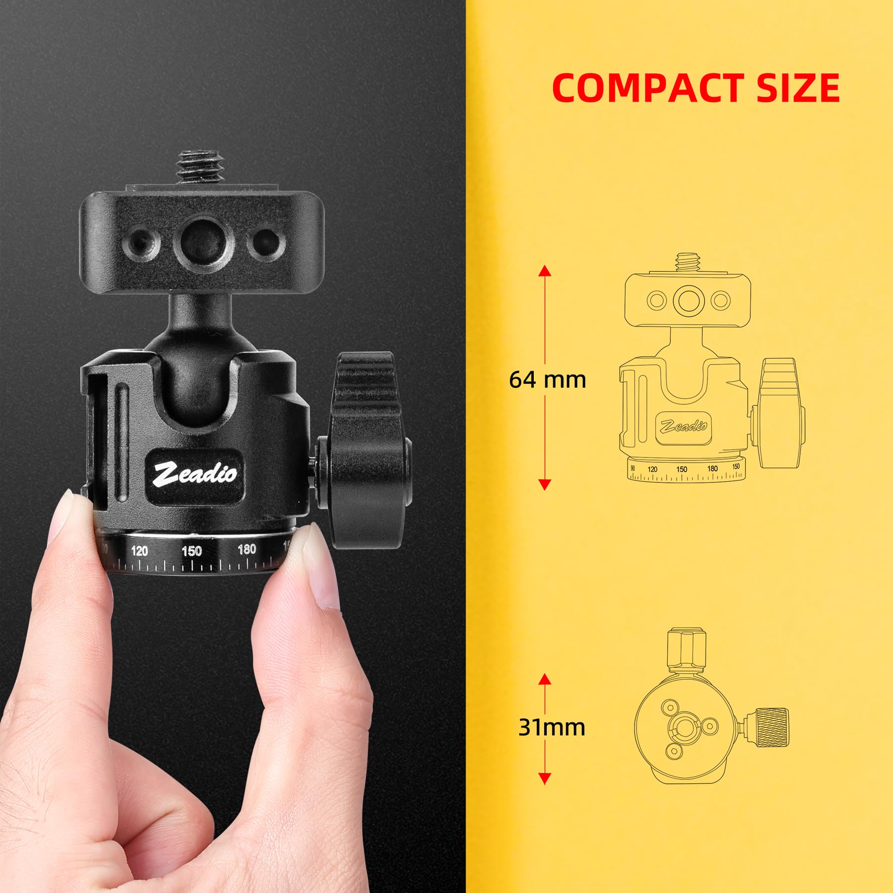 Zeadio Professioneller Kugelkopf-Adapter mit 360°-Rotation, 1/4"-Gewinde und 3/8"-Stativgewinde – Universelle Kamerabefestigung und Stativkopf