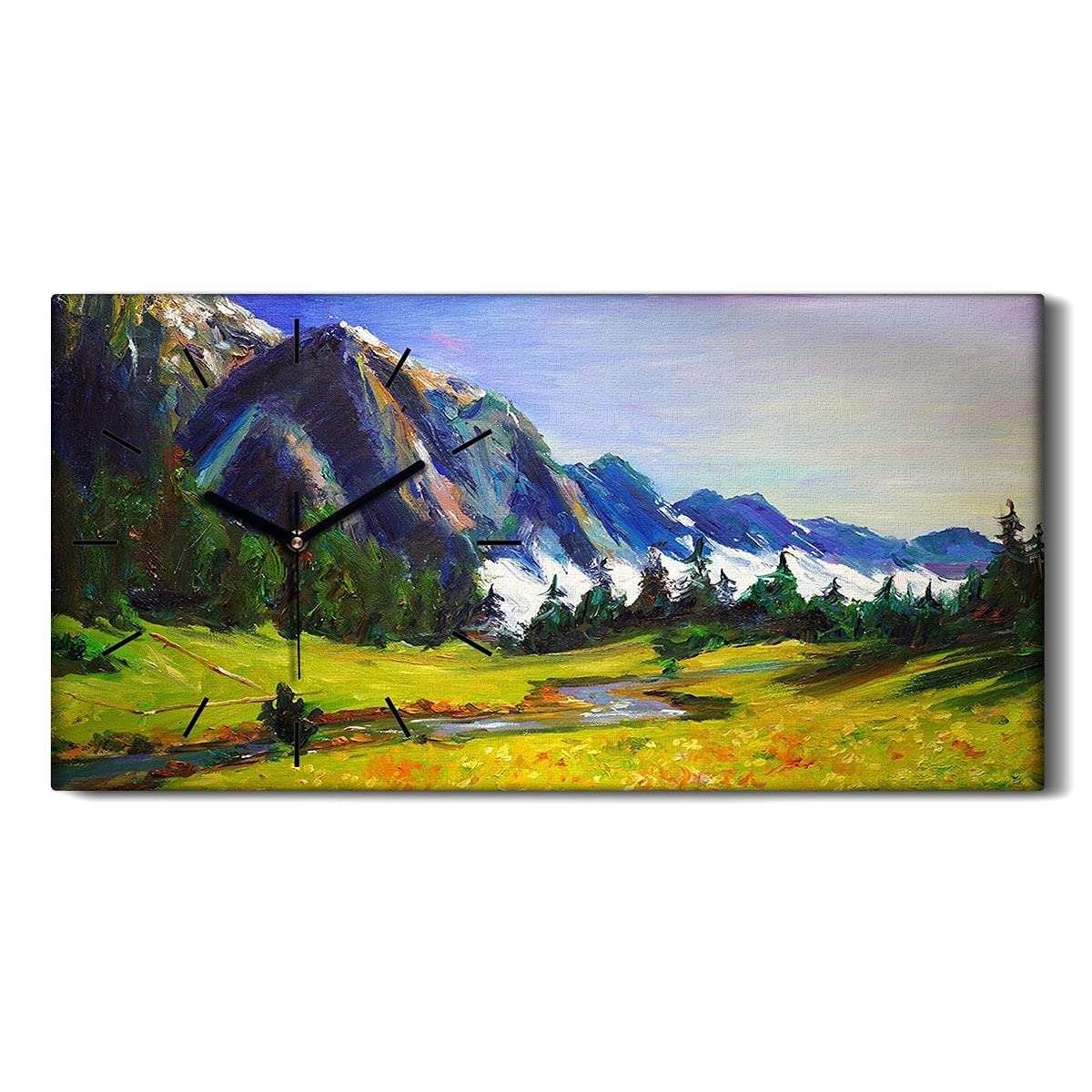 Horloge sur Toile Sans Tic-Tac Décoration Prairie Forestière Moderne 60x30cm