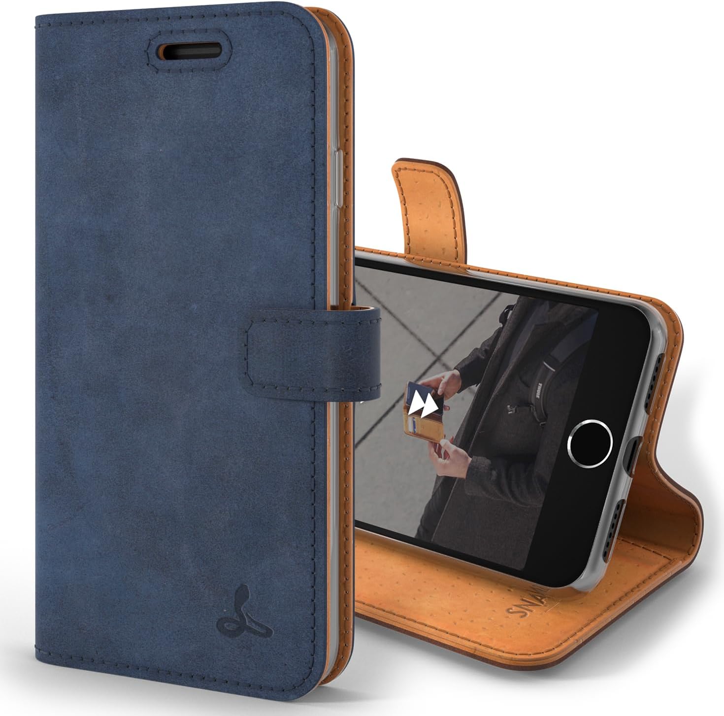Coque Portefeuille Magnétique Bleue Pour IPhone 13 - Cuir Avec Support - Neuf