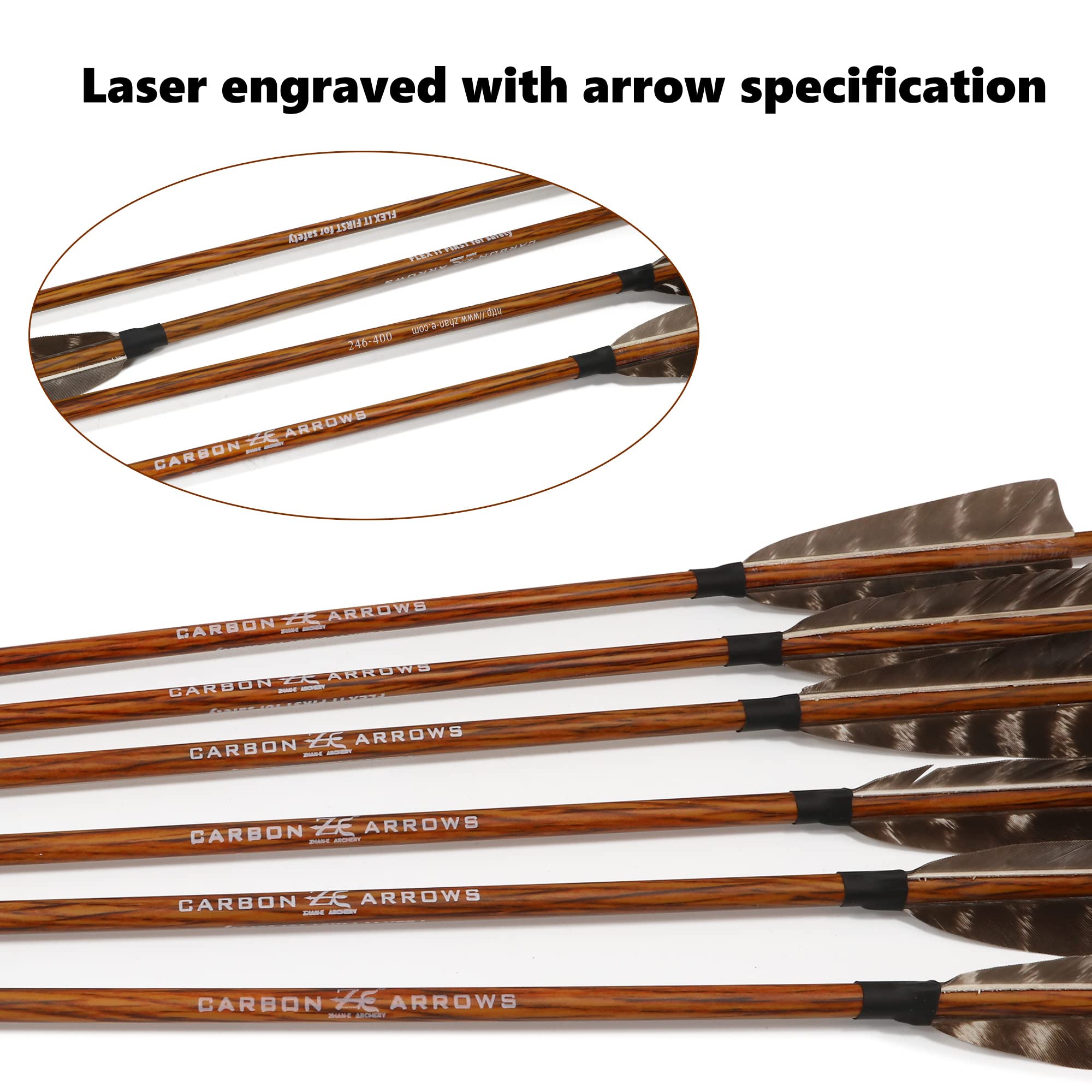 Lot de 12 flèches de tir à l'arc en carbone de 76,2 cm avec 4 plumes pour tir à l'arc recourbé (vert