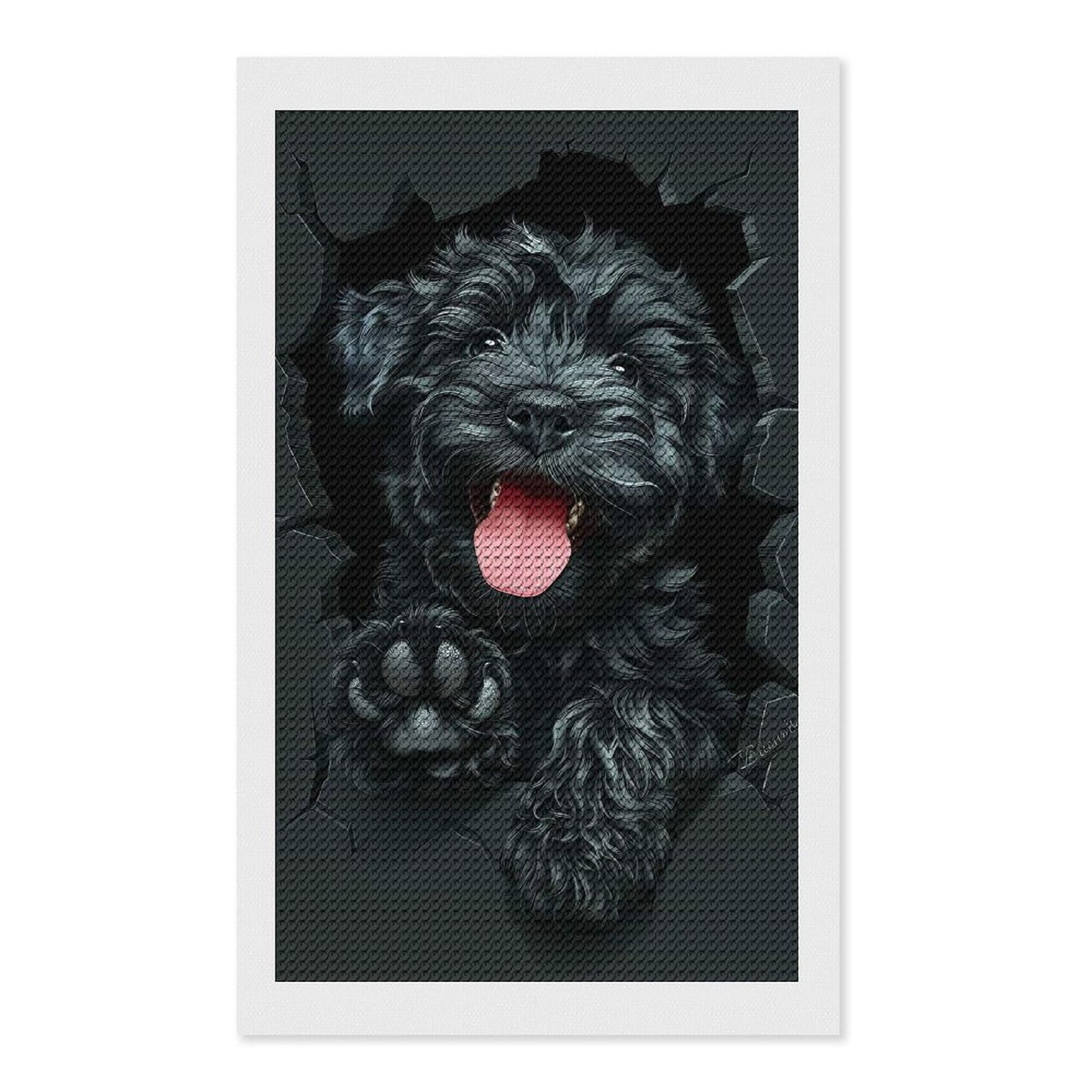 Junmoney Black Russian Terrier DIY Diamond Art Canvas Kit 12"x20", Simple to Start, Fun Craft Experience, Modern Decor, Gift Idea, Adhesive Canvas