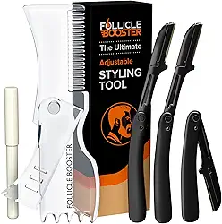 Kit modelador de barba – Ferramenta completa de modelagem e modelagem – Modelador, lâminas e lápis de barbeiro – Modelo de guia de estêncil de barba com muitos estilos para alinhamento perfeito