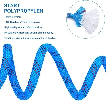 10mm Climbing Static Rope 10m High Strength with 2 Carabiners