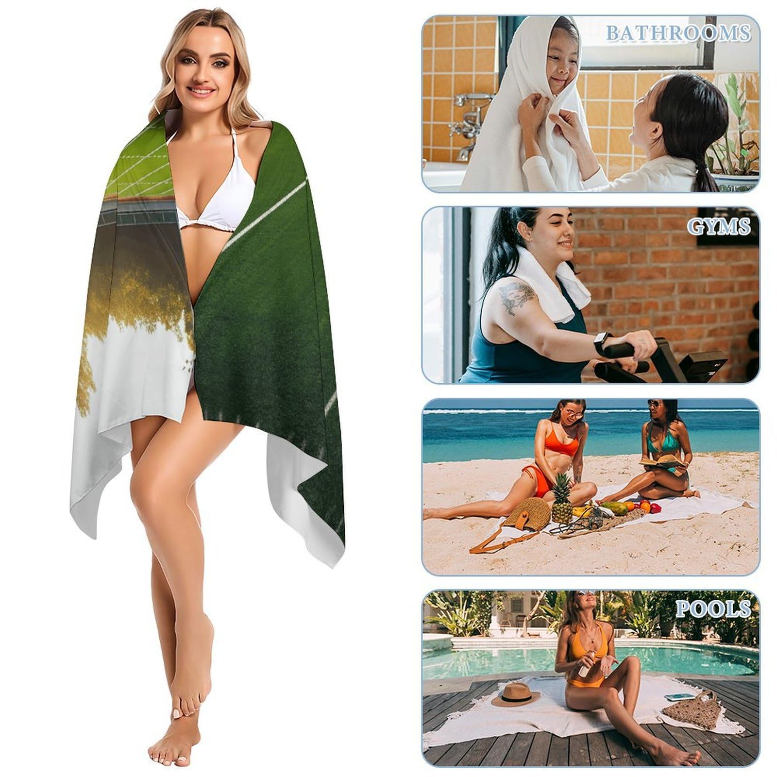 Sports Field in Green - Toallas de baño unisex, toalla de playa ligera de secado rápido, toalla de baño para viajes, deportes, piscina, natación, baño, camping, yoga, adultos, 160 x 80 cm