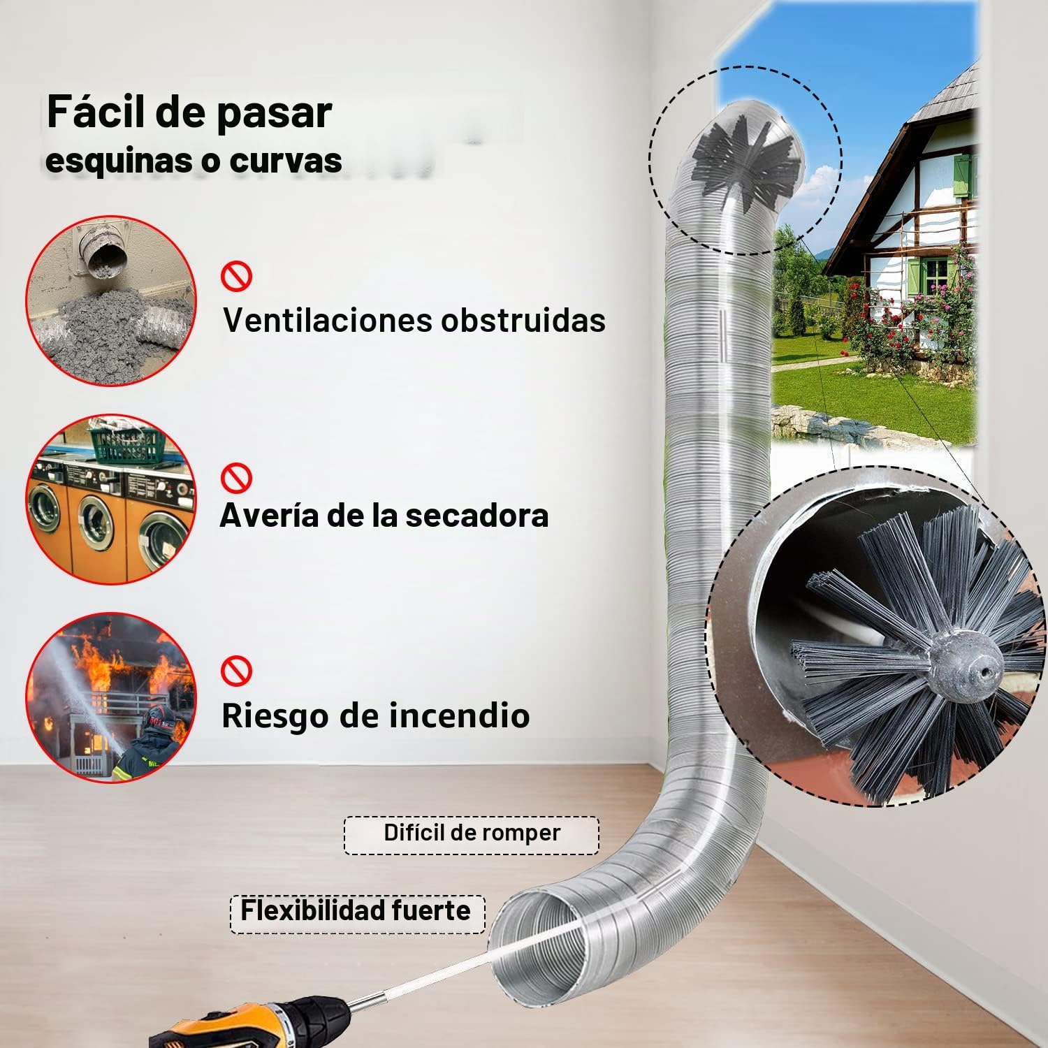 Cepillo para Chimenea, Cepillo para Limpiar Chimeneas para Limpieza Chaminé Conductos Ventilacióntubería Hollin, Tubos de Estufa(6 Varillas &1 Cabezales Cepillo/Uso con o sin Taladro eléctrico)